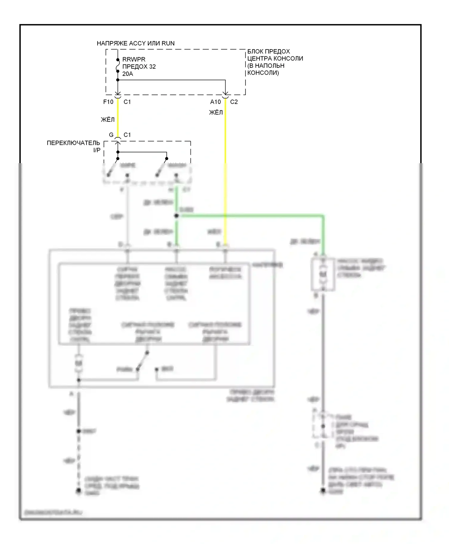 Aztek Pontiac I (2001-2005): Электросхема задних дворников и омывателей 