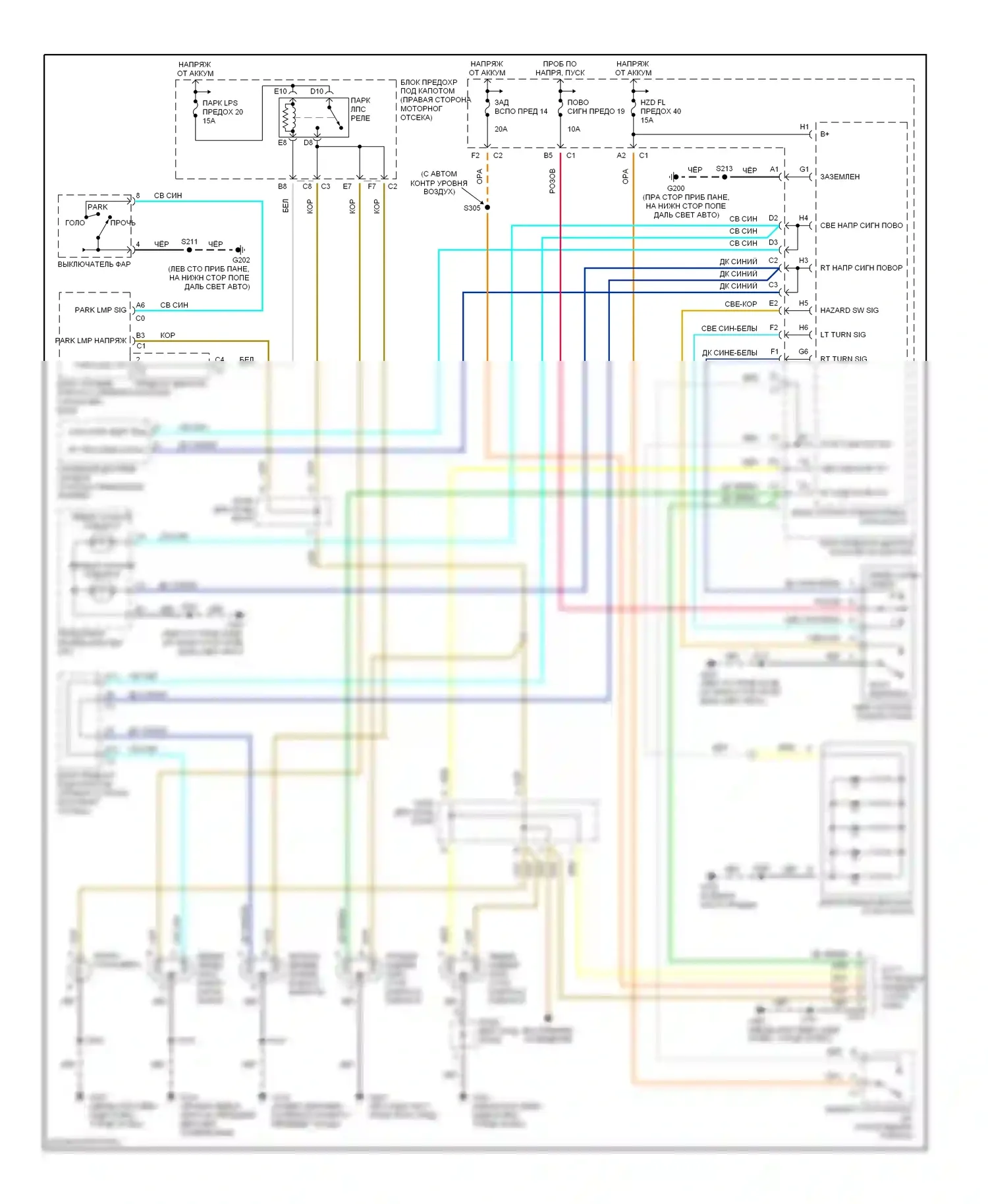 Aztek Pontiac I (2001-2005): Электросхема фар и фонарей 