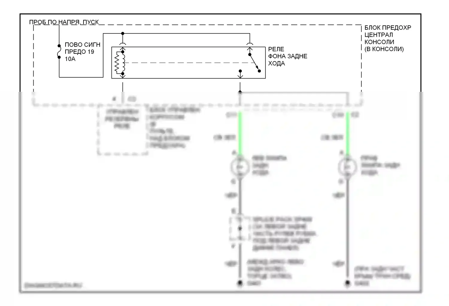 Aztek Pontiac I (2001-2005): Электросхема фонарей заднего хода 