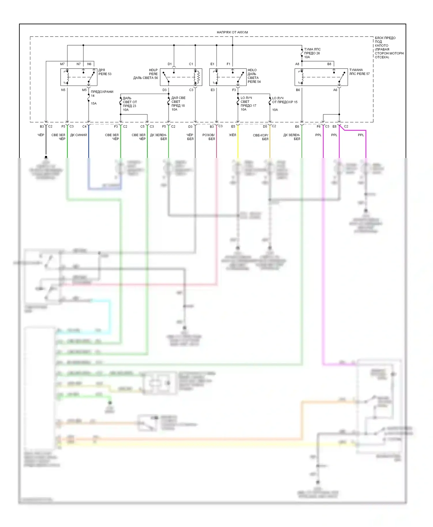 Aztek Pontiac I (2001-2005): Электросхема фар 