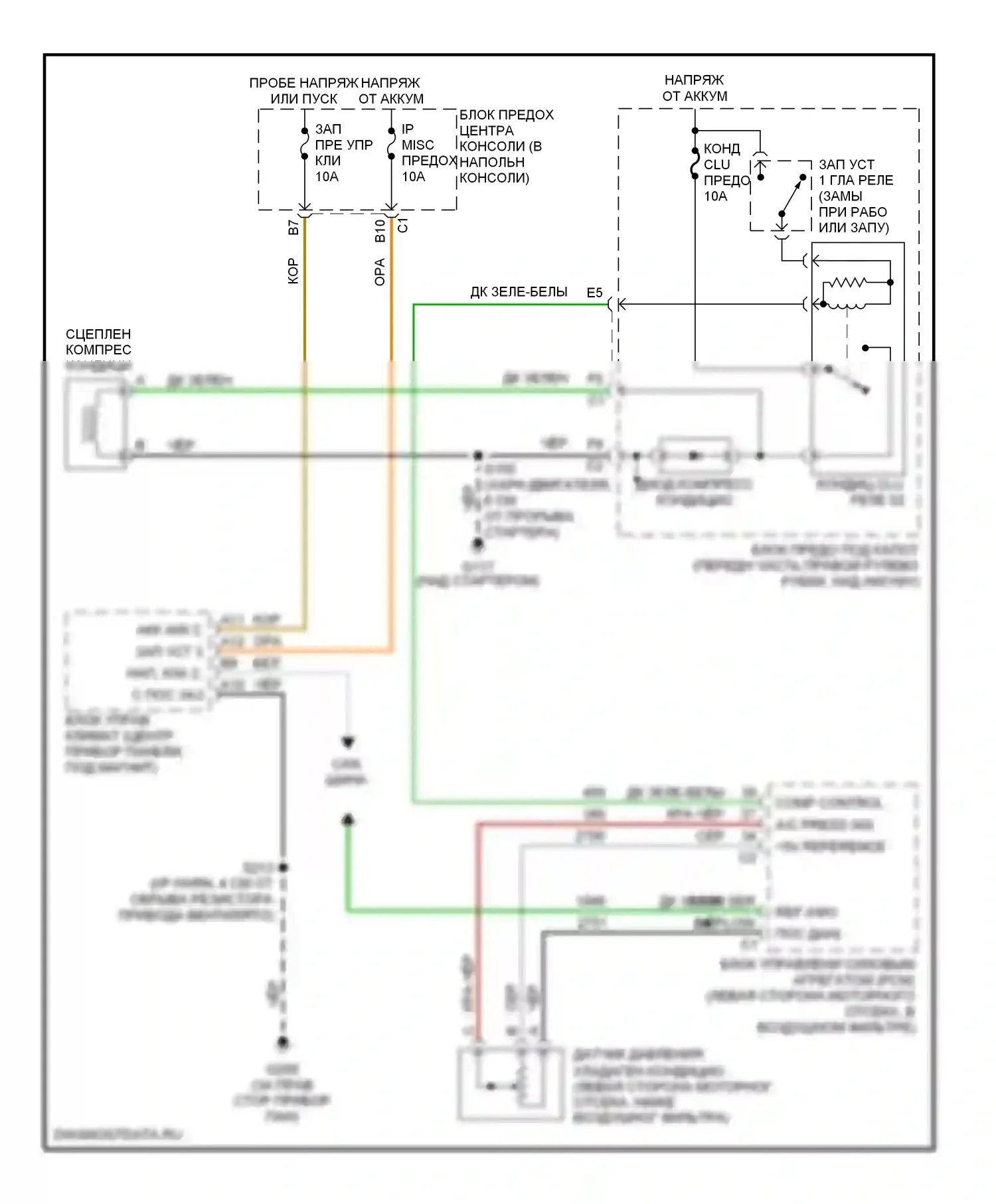 Aztek Pontiac I (2001-2005): Электросхема компрессора, с автоматическим кондиционером 