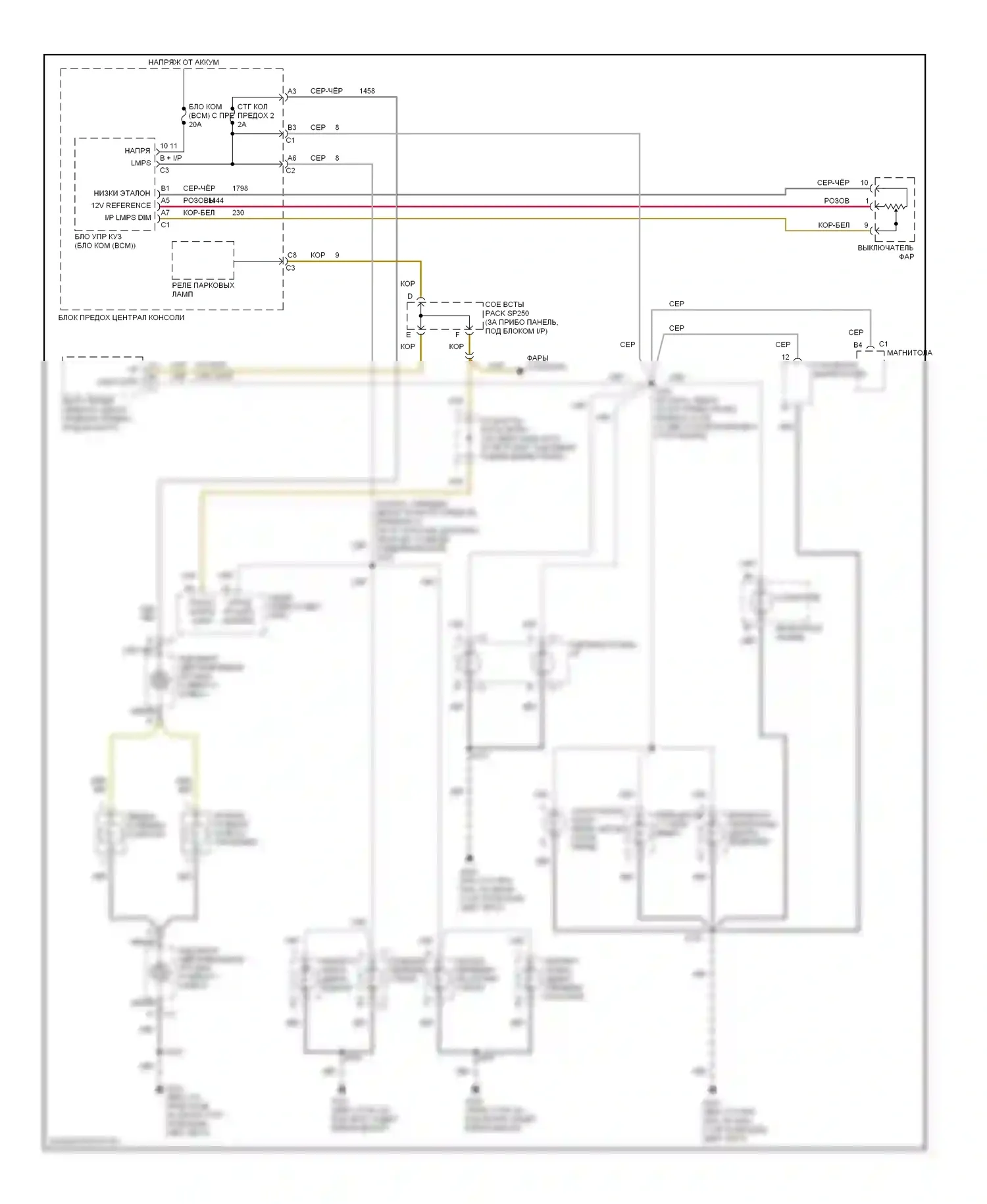 Aztek Pontiac I (2001-2005): Электросхема подсветки приборной панели 