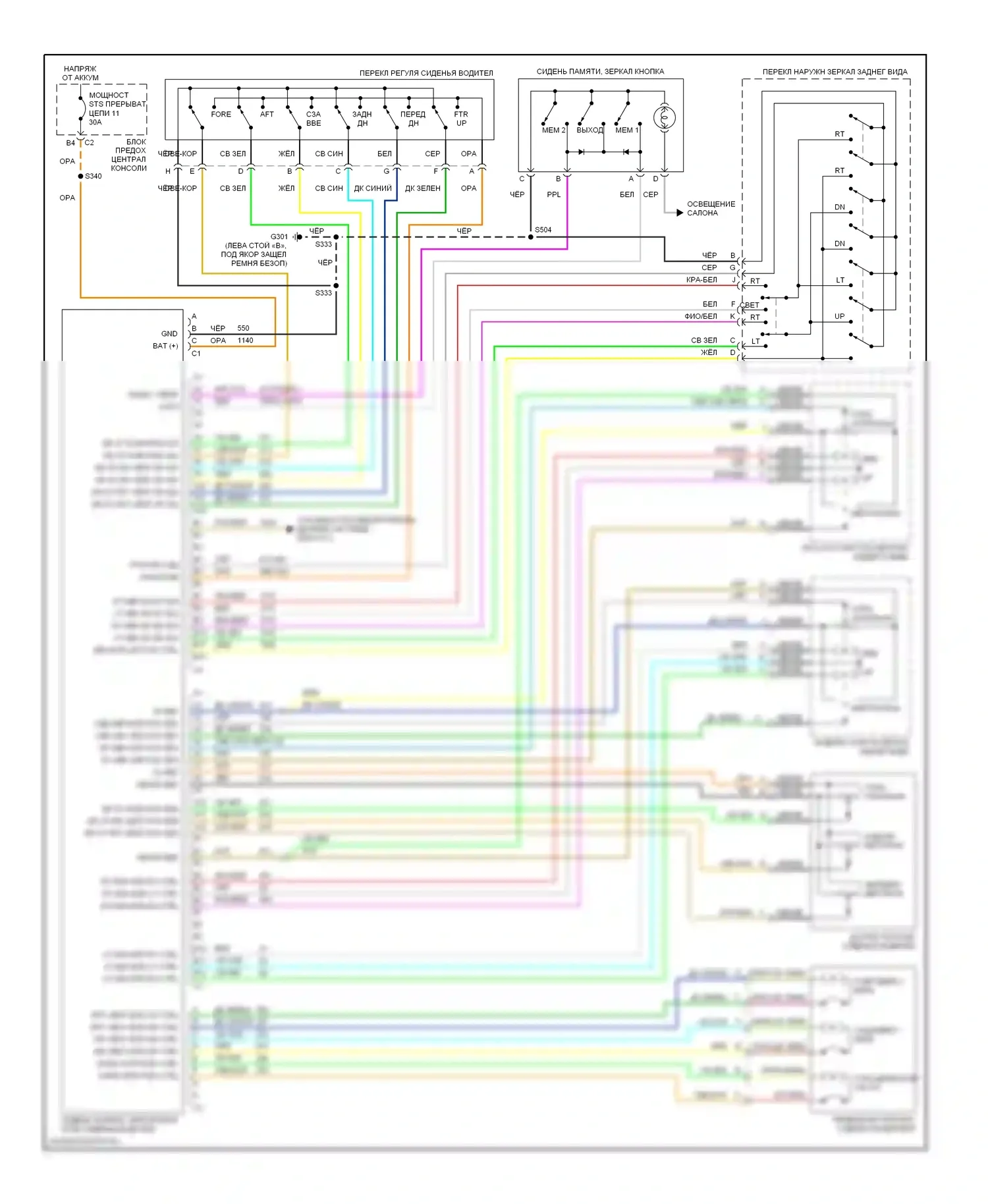 Aztek Pontiac I (2001-2005): Электросхема сиденья памяти и зеркал 