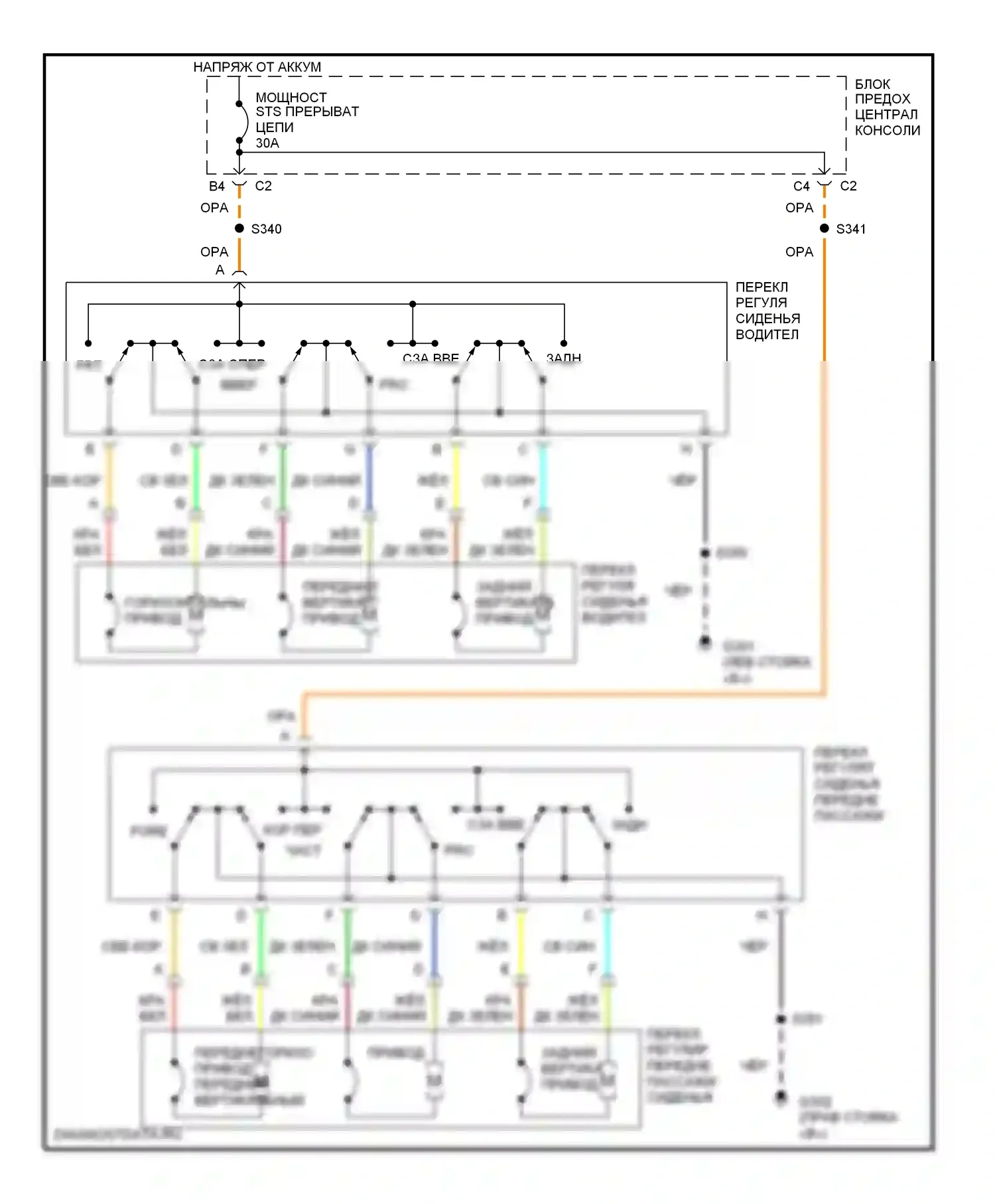 Aztek Pontiac I (2001-2005): 6-сторонняя электросхема сиденья питания 