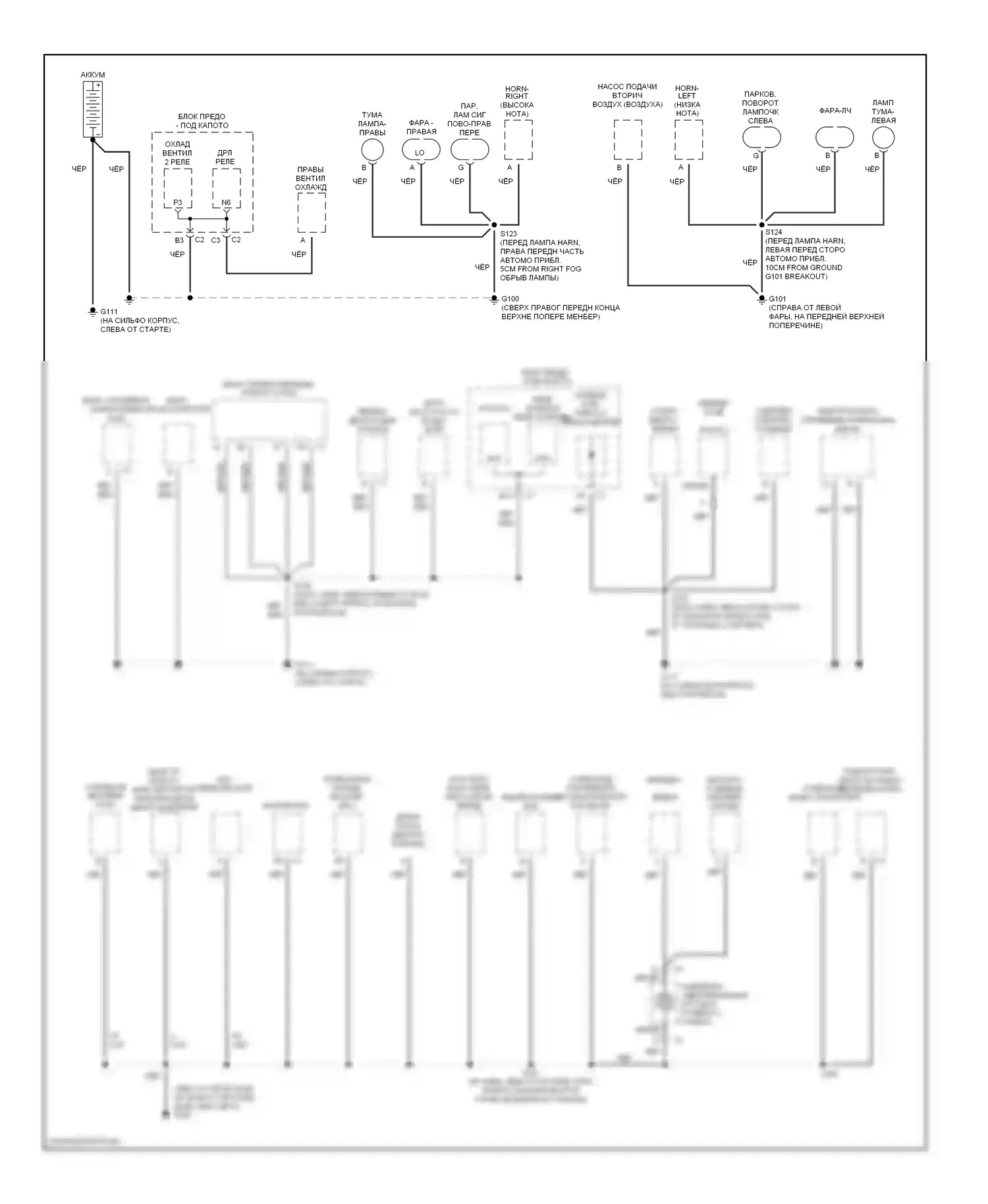 Aztek Pontiac I (2001-2005): Электросхема точек подключения масс (1 из 3) 
