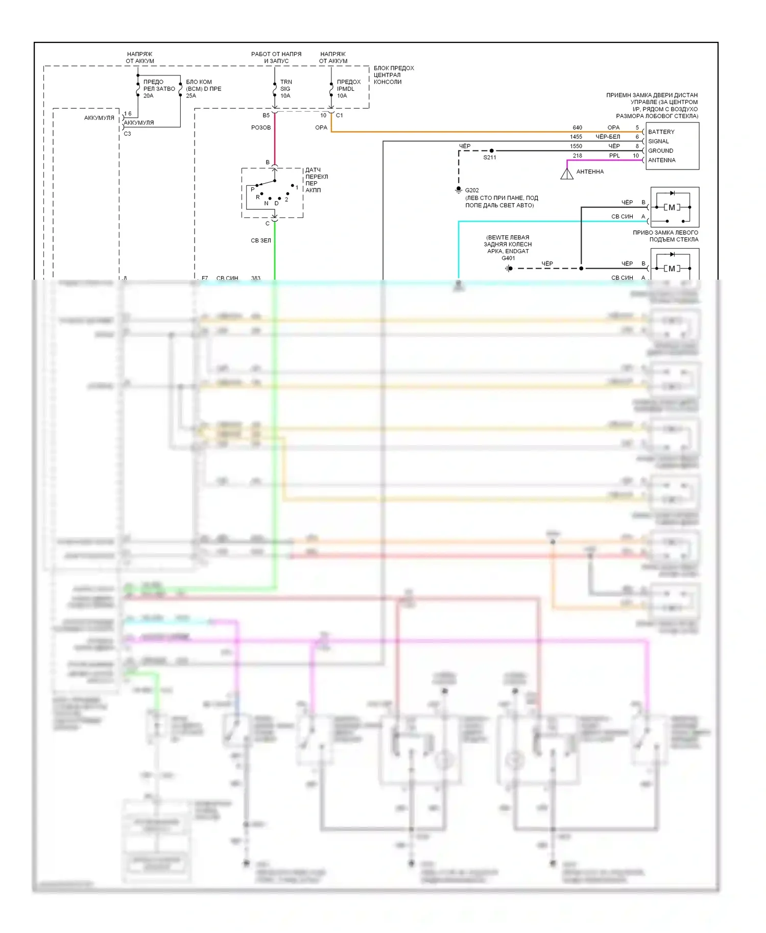 Aztek Pontiac I (2001-2005): Электросхема центрального замка 