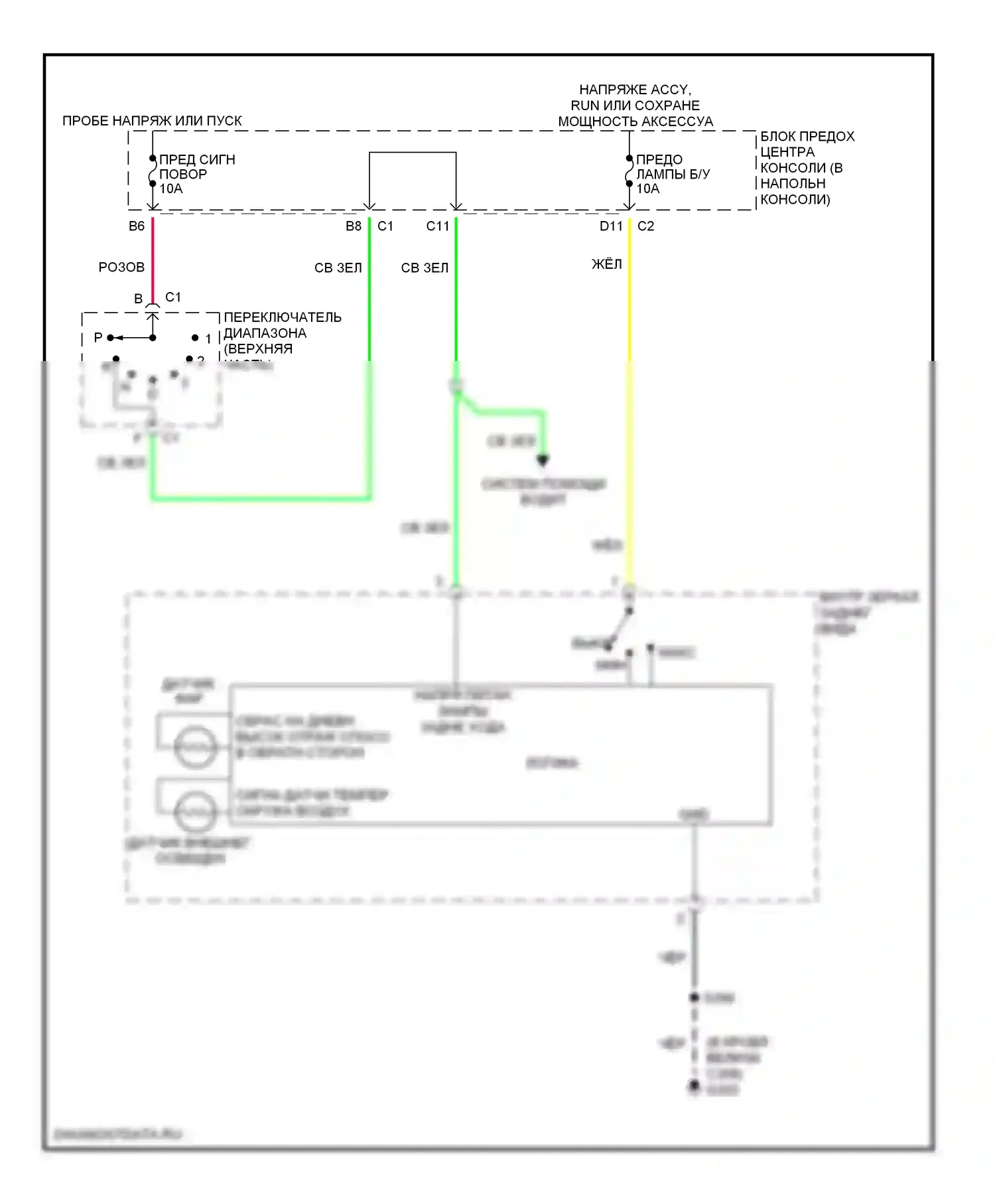 Aztek Pontiac I (2001-2005): Электросхема электрохромного зеркала 