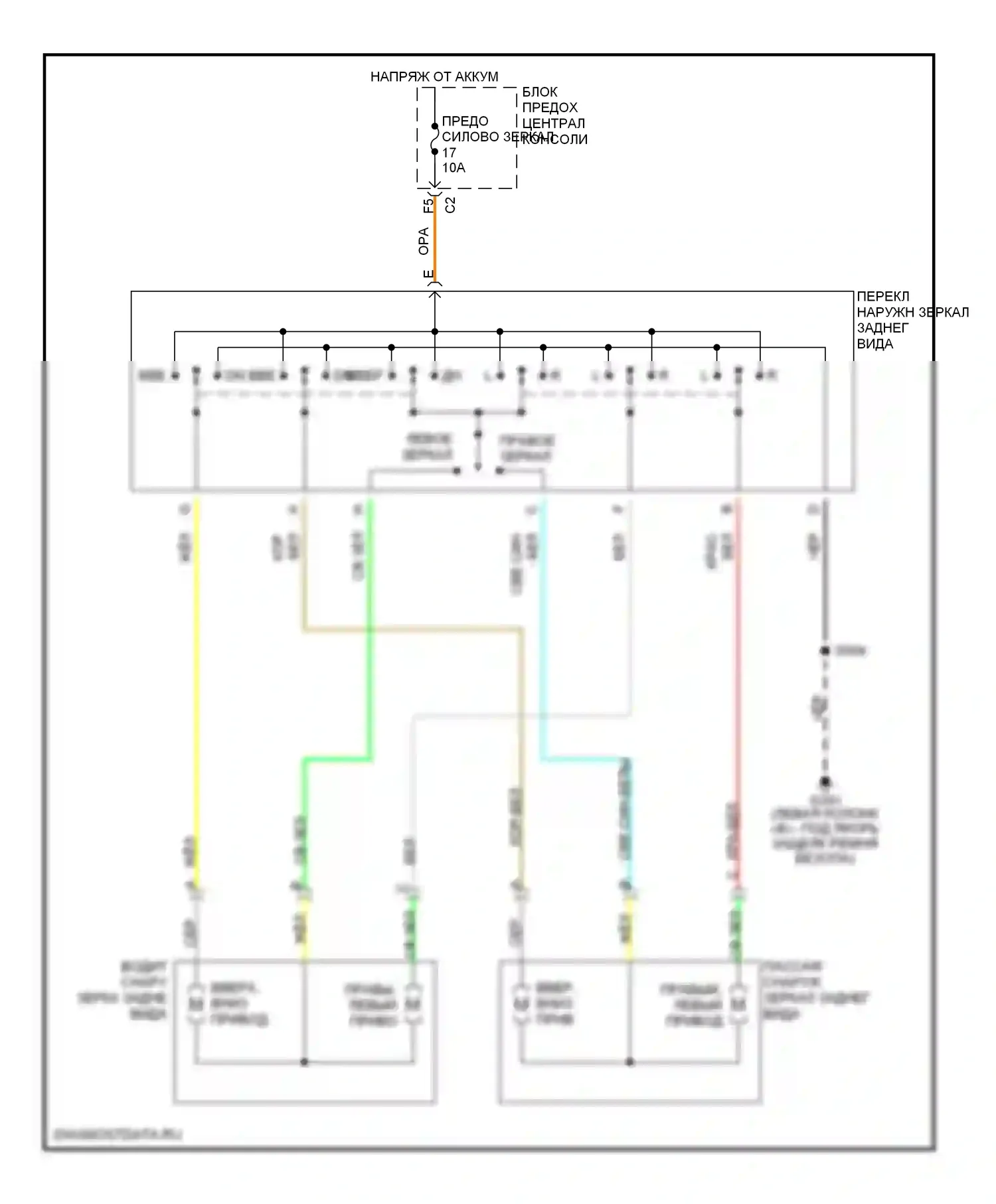 Aztek Pontiac I (2001-2005): Электросхема управления зеркалами заднего вида 