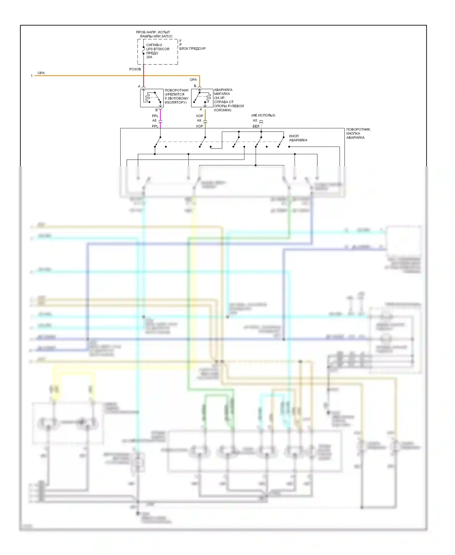 Bonneville Pontiac IX (1991-1999): Электросхема фар и фонарей, без адаптивного монитора ламп (2 из 2) 