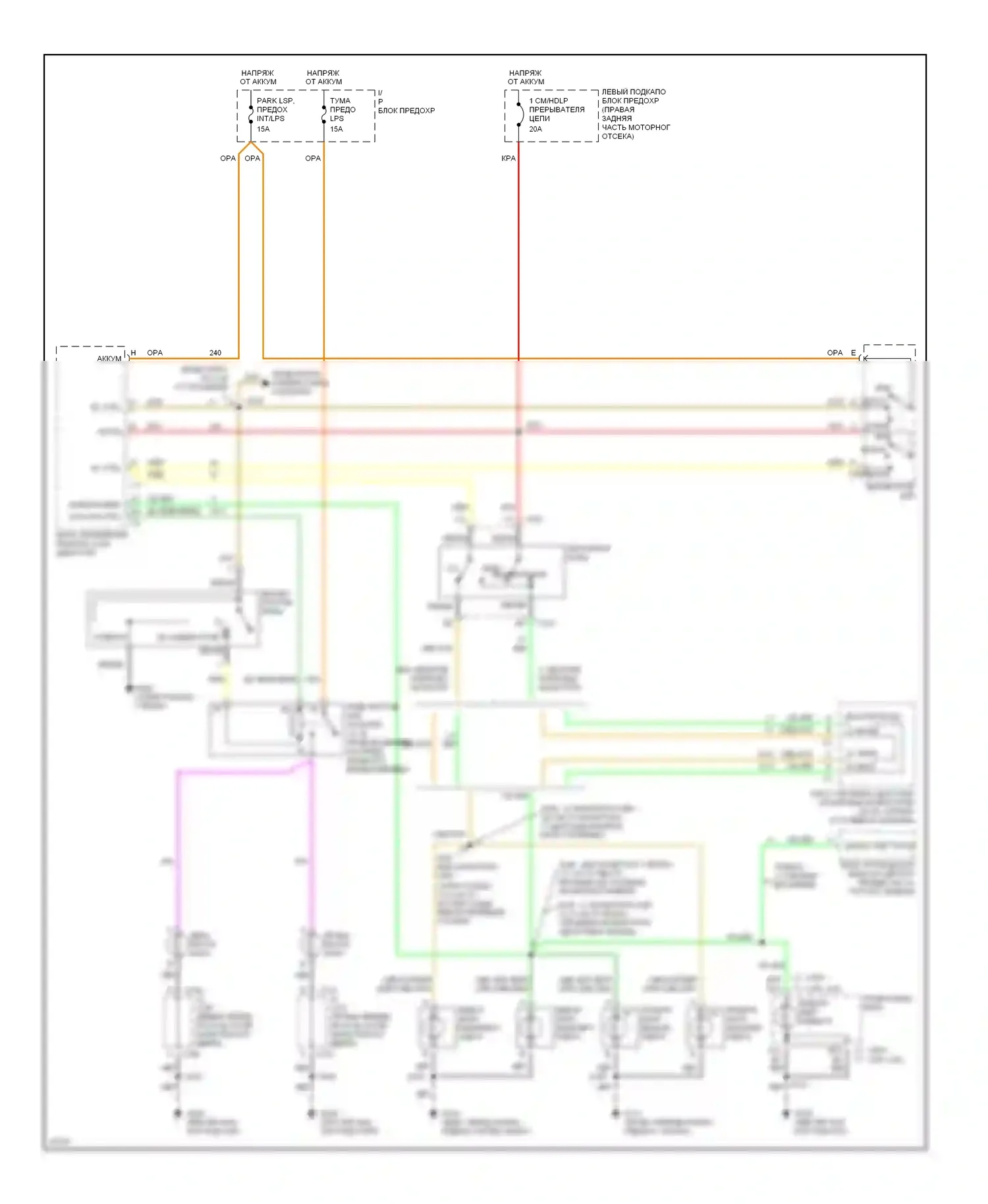 Bonneville Pontiac IX (1991-1999): Электросхема фар/противотуманных фар, без дрели 