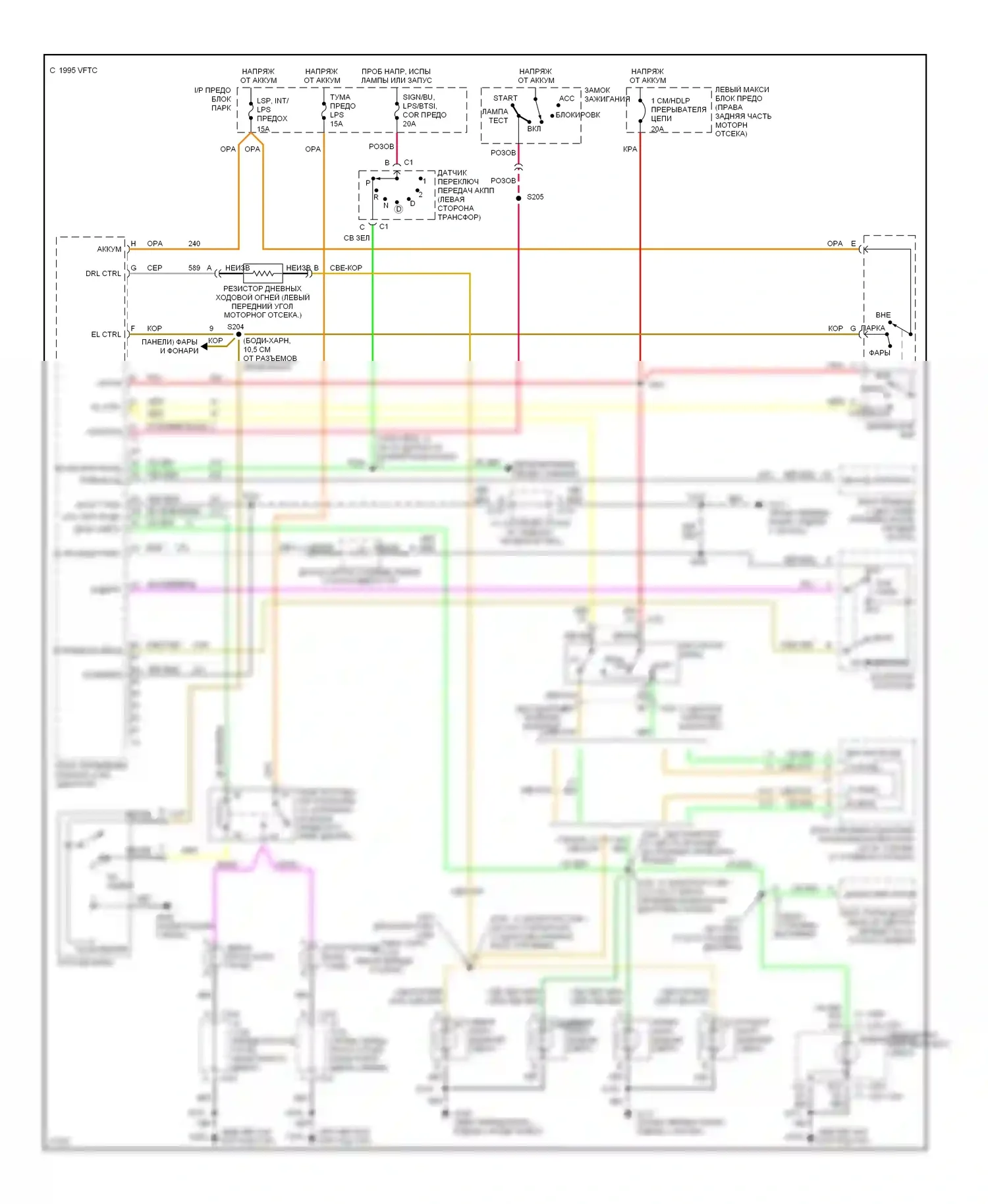 Bonneville Pontiac IX (1991-1999): Электросхема фар/противотуманных фар, с сумеречным дозором/дрелью 