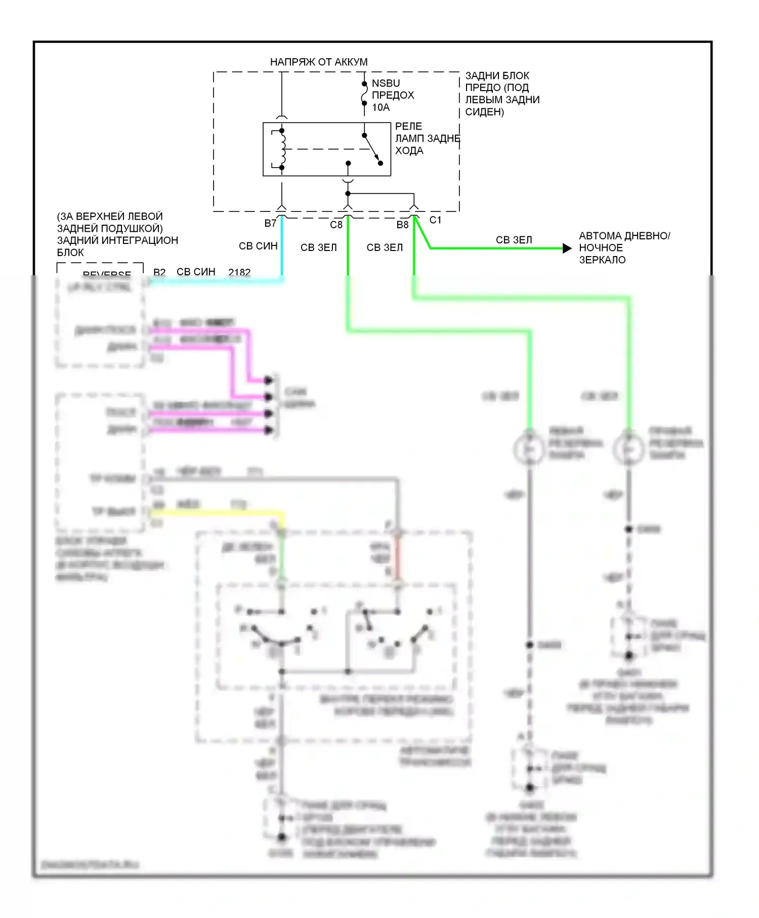 Bonneville Pontiac X (2000-2005): Электросхема фонарей заднего хода 