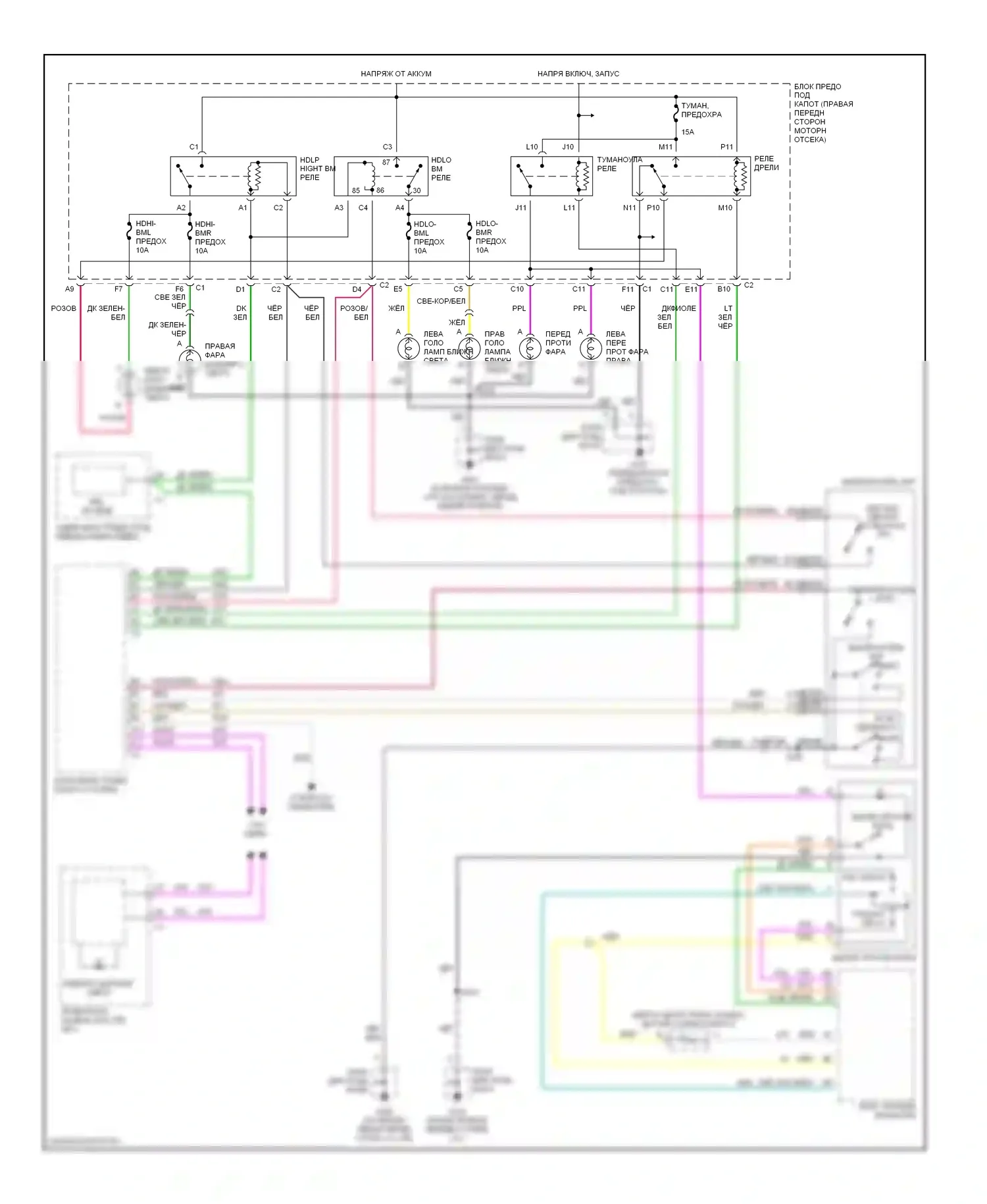 Bonneville Pontiac X (2000-2005): Электросхема фар, с ручным кондиционером 