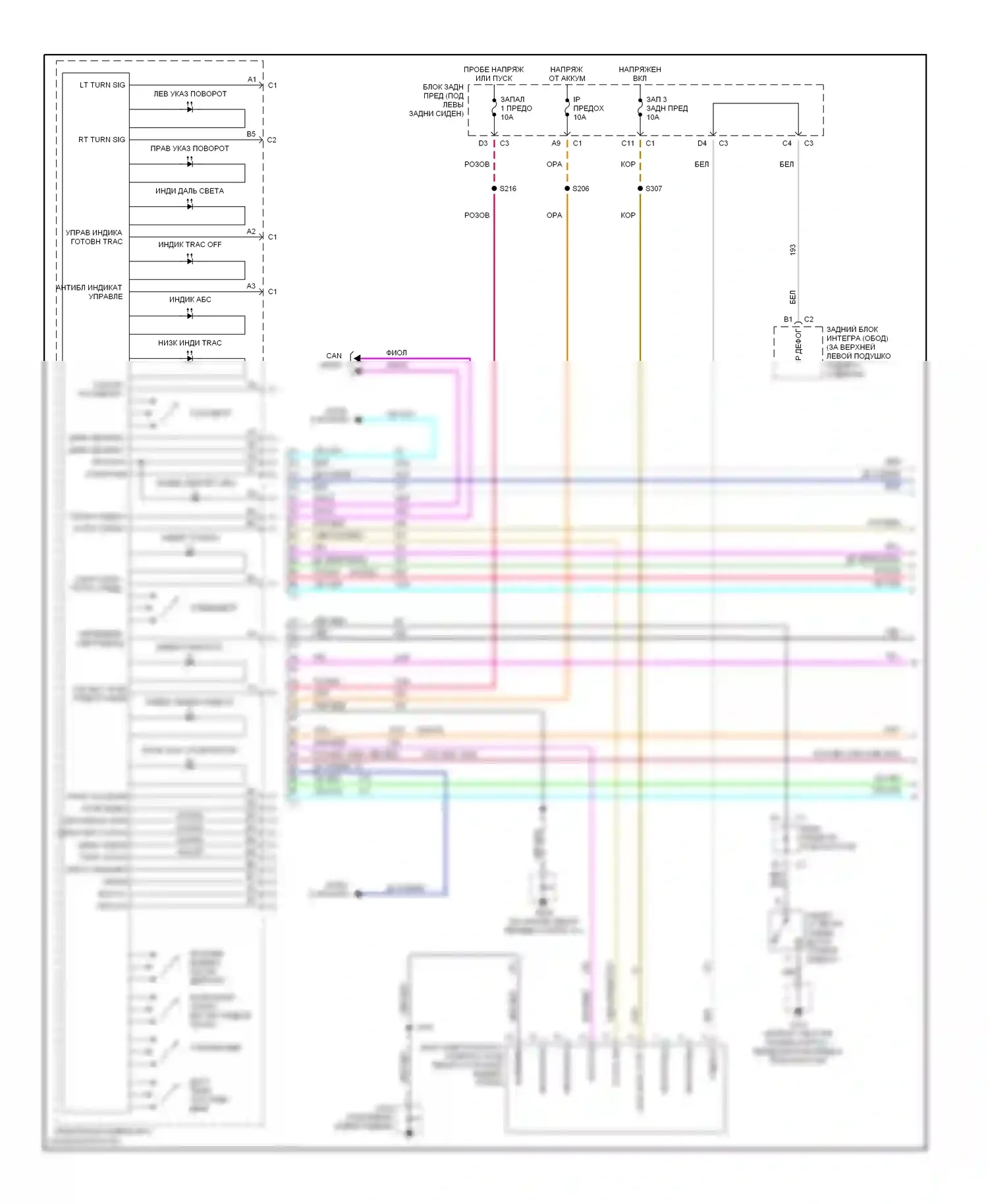 Bonneville Pontiac X (2000-2005): Электросхема приборной панели (1 из 2) 
