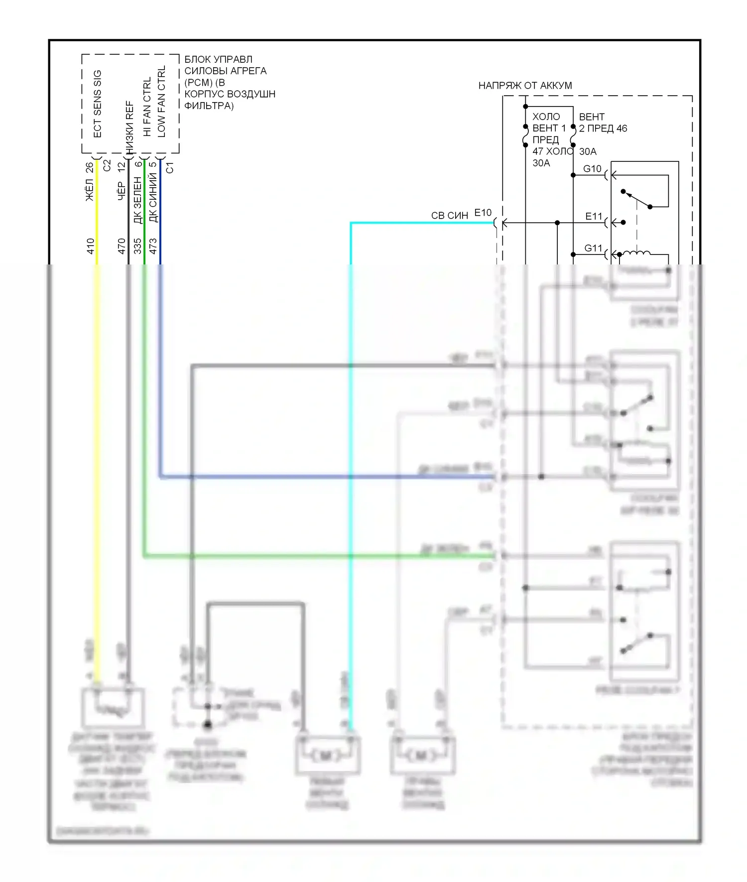 Bonneville Pontiac X (2000-2005): Электросхема вентилятора охлаждения 