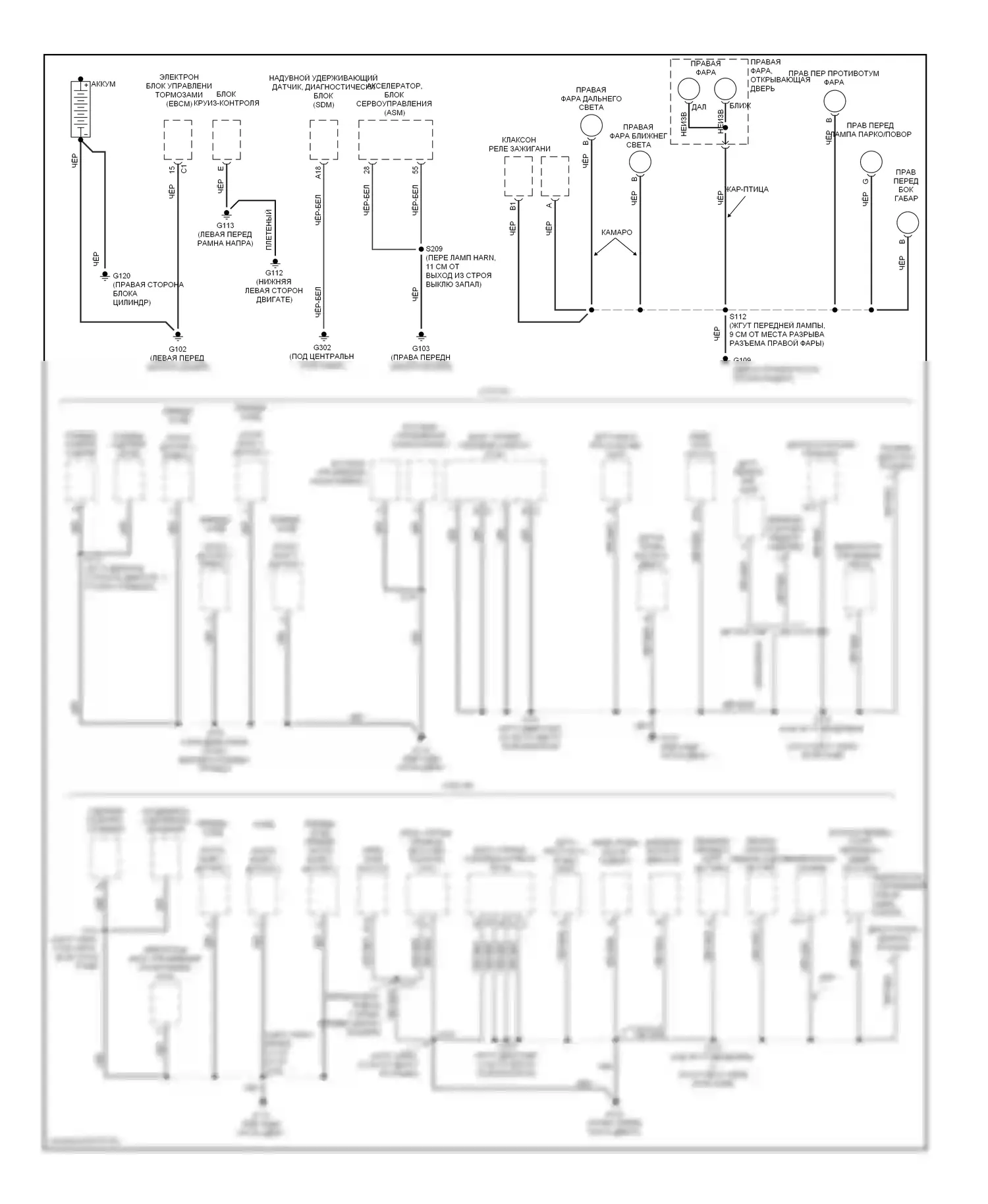 Firebird Pontiac IV (1993-2002): Электросхема точек подключения масс (1 из 3) 