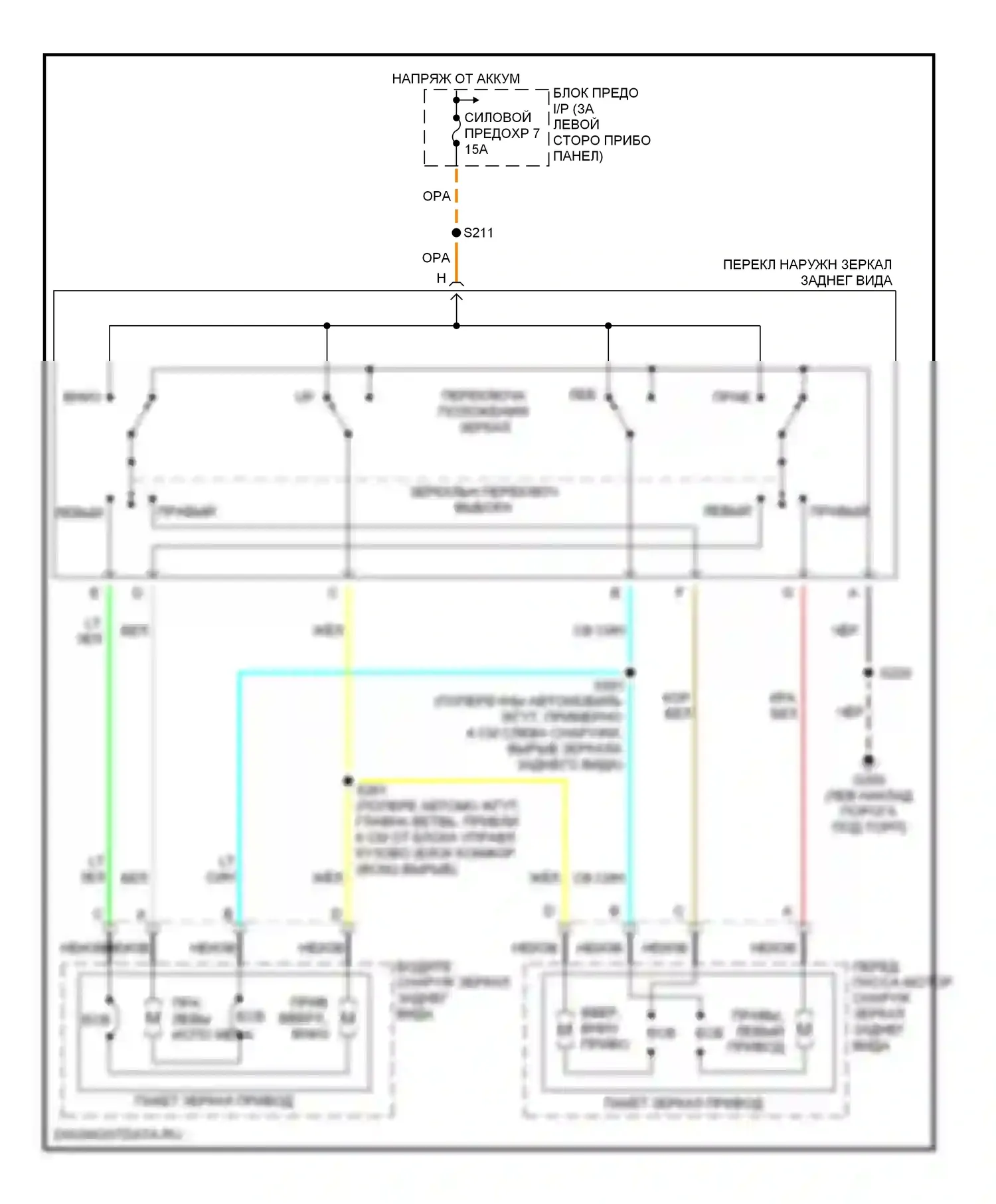 Firebird Pontiac IV (1993-2002): Электросхема силового зеркала 