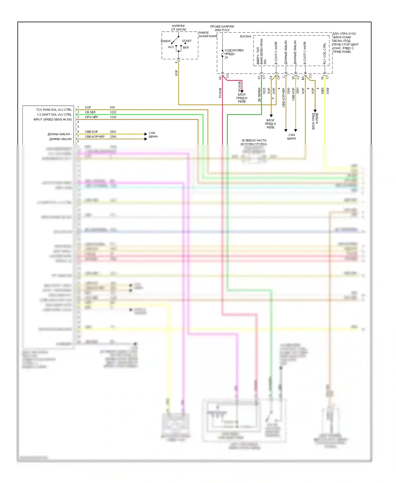 G6 Pontiac I (2004-2009): 3,9л vin 1, электросхема автоматической коробки передач (1 из 2) 