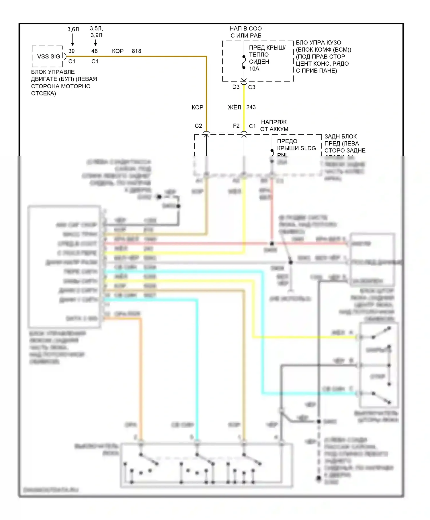 G6 Pontiac I (2004-2009): Панорамная электросхема крыши 