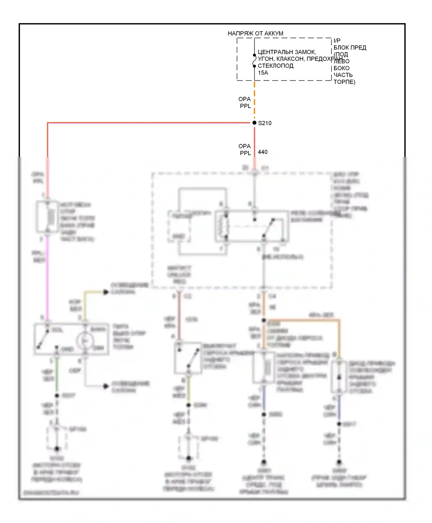 GTO Pontiac IV (2004-2006): Электросхема багажника, двери багажника, лючка топливного бака 