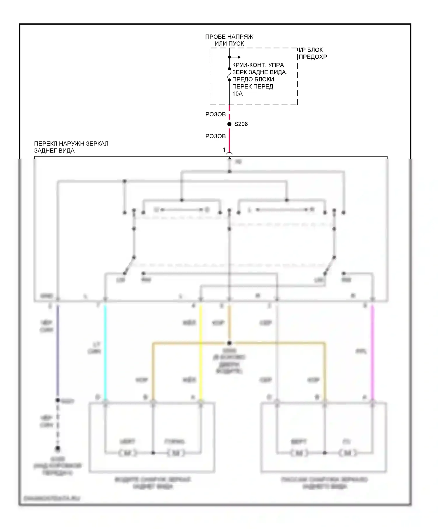 GTO Pontiac IV (2004-2006): Электросхема управления зеркалами заднего вида 