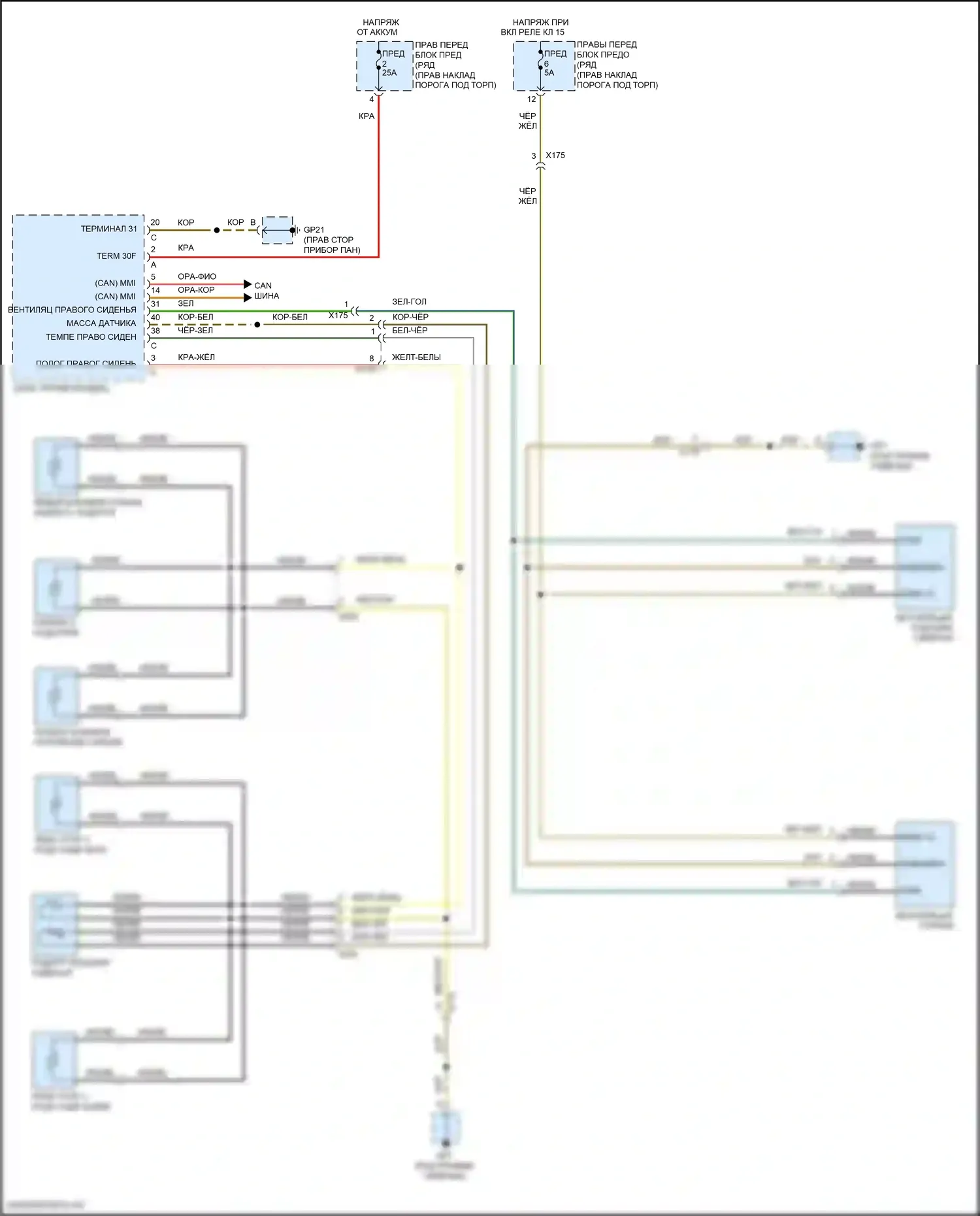 718 Boxster S Porsche 982 (2016-2024): Электросхема обогреваемого сиденья переднего пассажира 