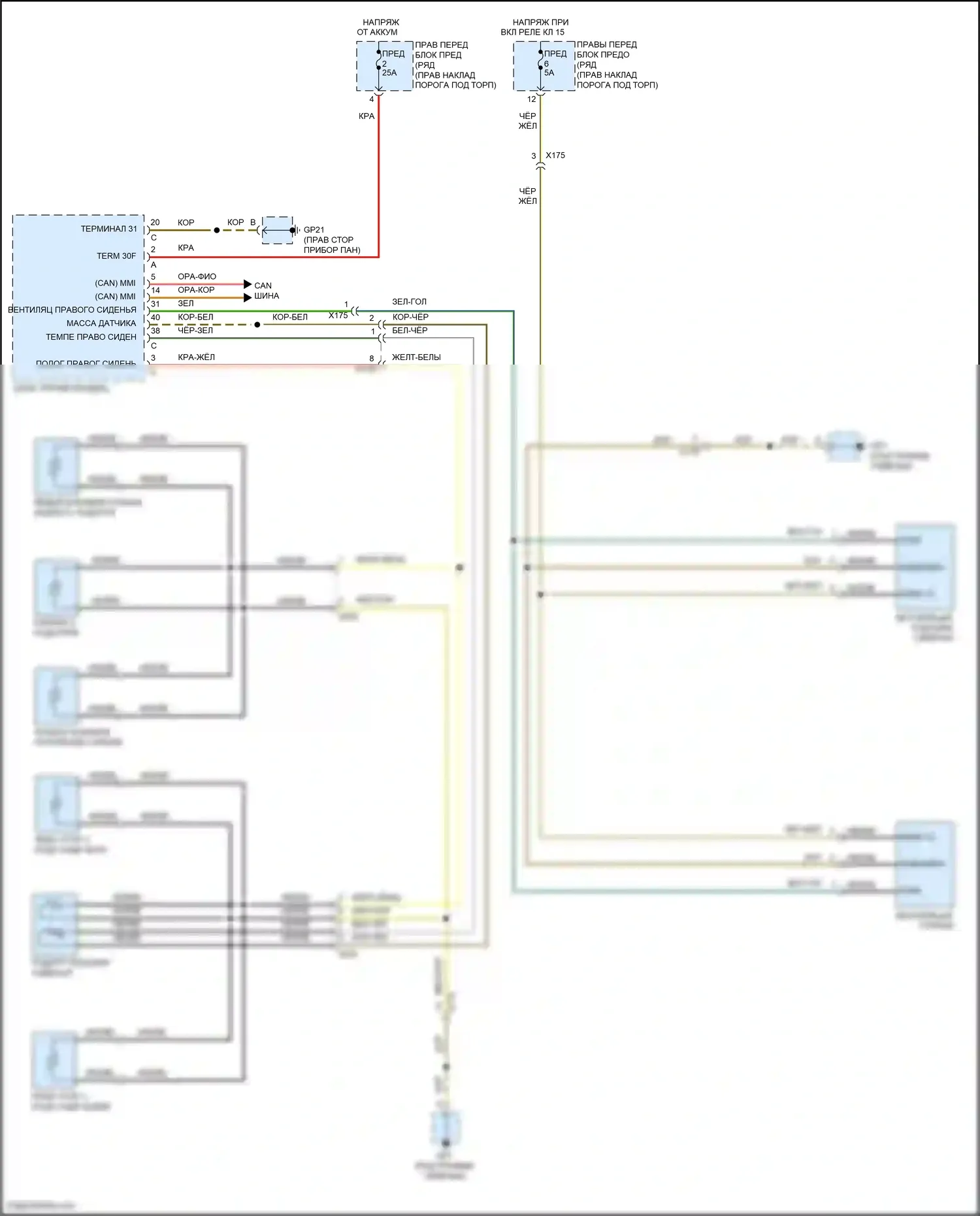 718 Cayman S Porsche 982 (2016-2024): Электросхема обогреваемого сиденья переднего пассажира 