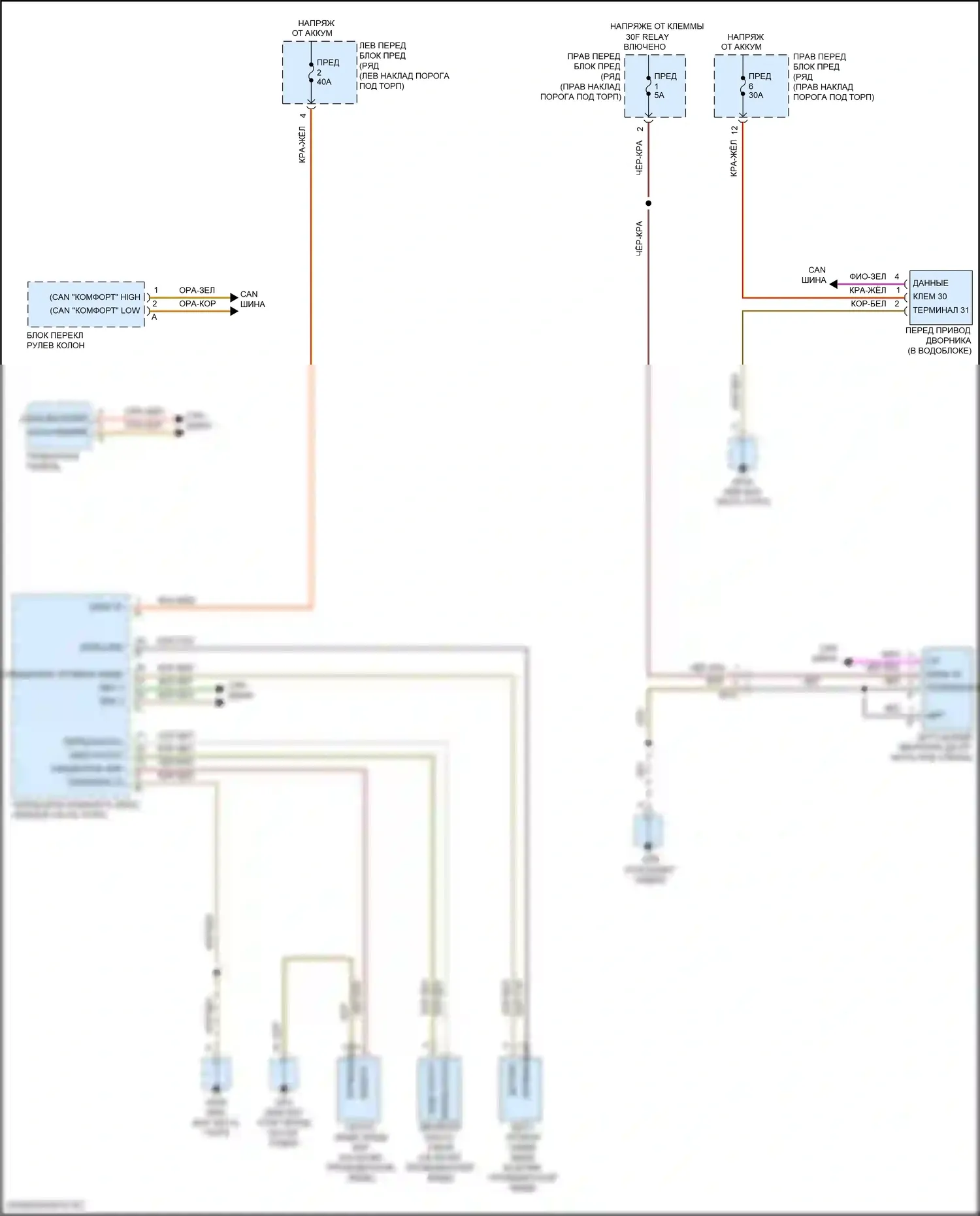 911 Carrera 4 Porsche 992 (2018-2024): Электросхема передних дворников и омывателей 