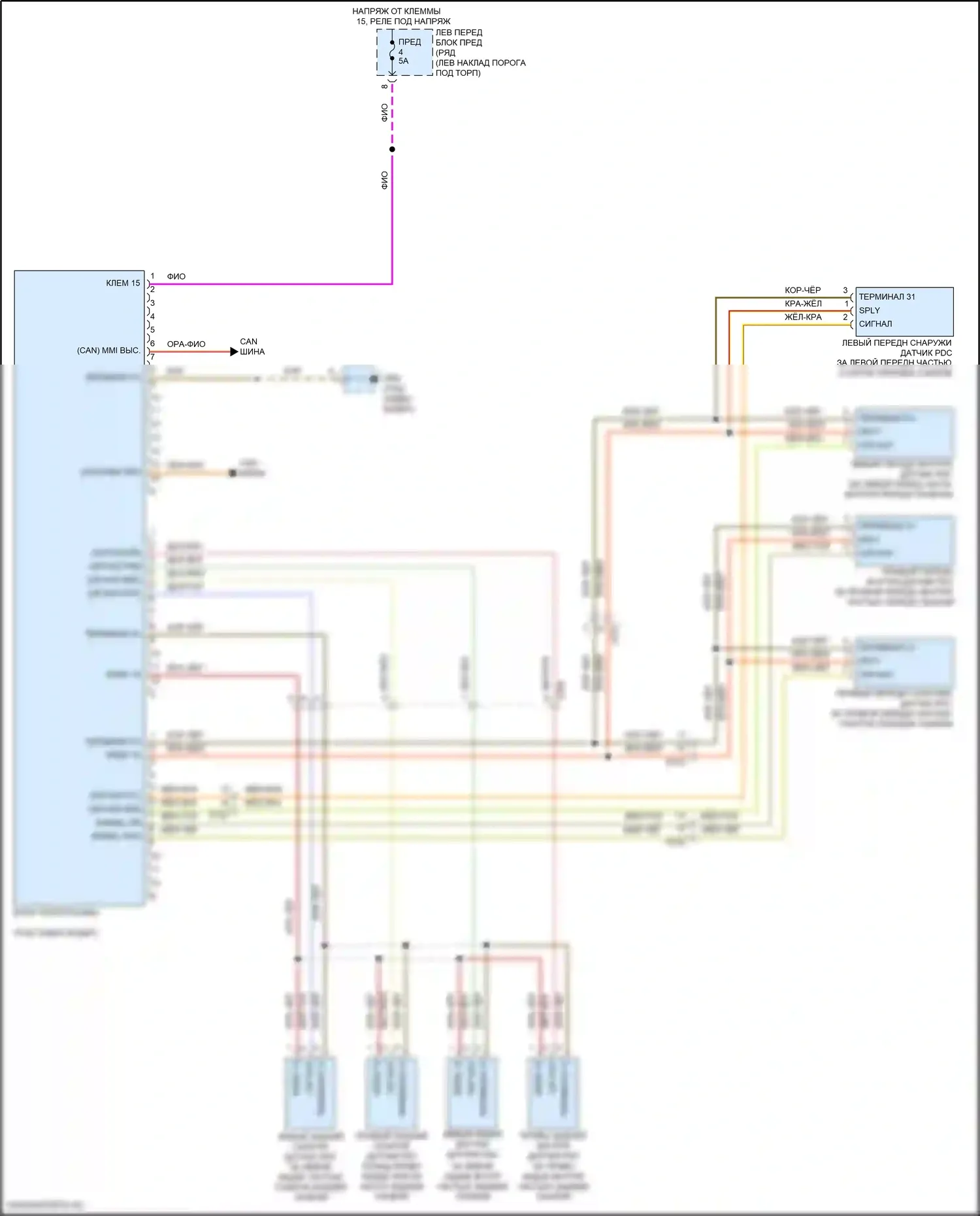 911 Carrera 4 Porsche 992 (2018-2024): Электросхема парктроника 