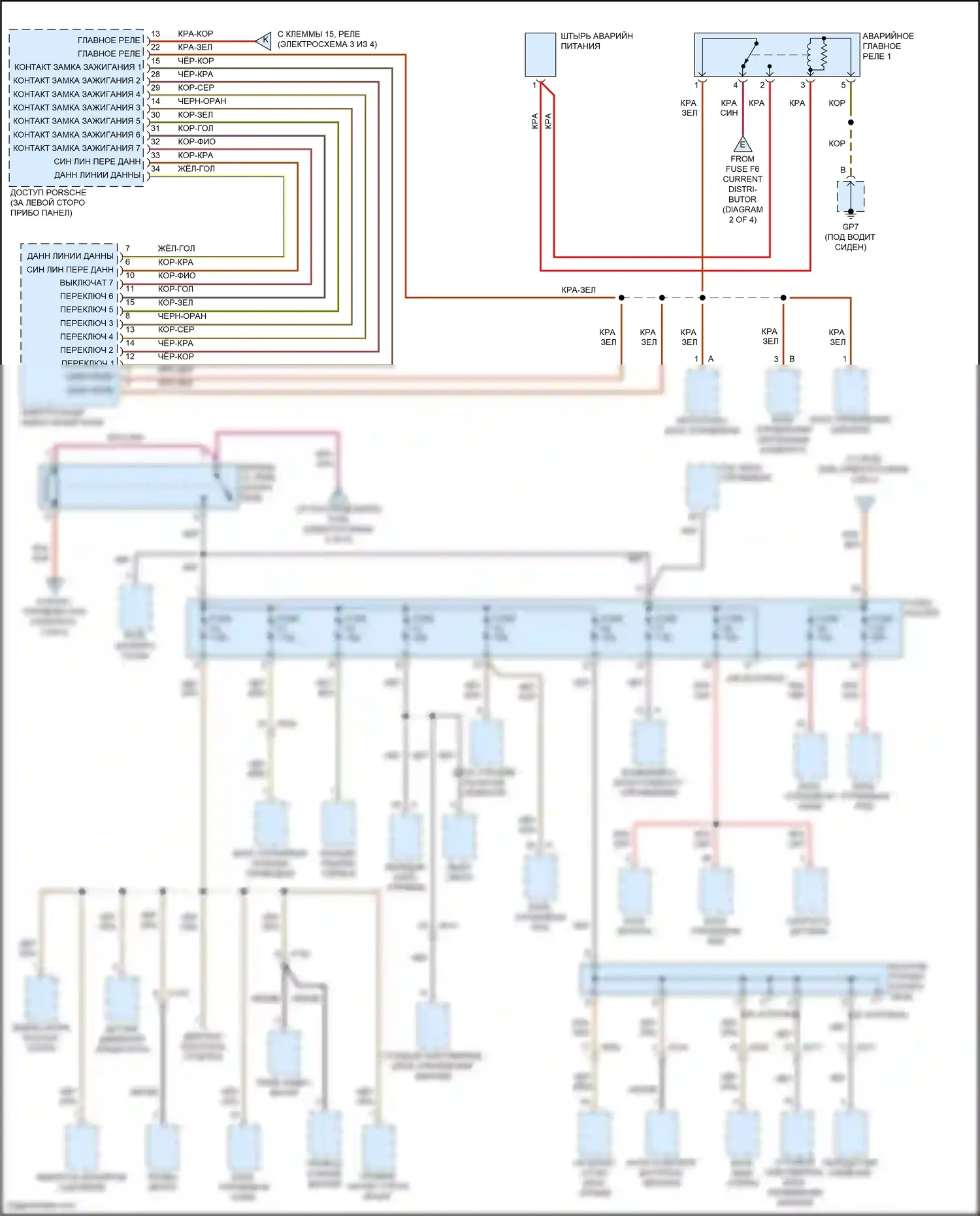911 Carrera 4S Porsche 991 (2011-2015): Электросхема блока предохранителей реле, с турбонаддувом (3 из 4) 
