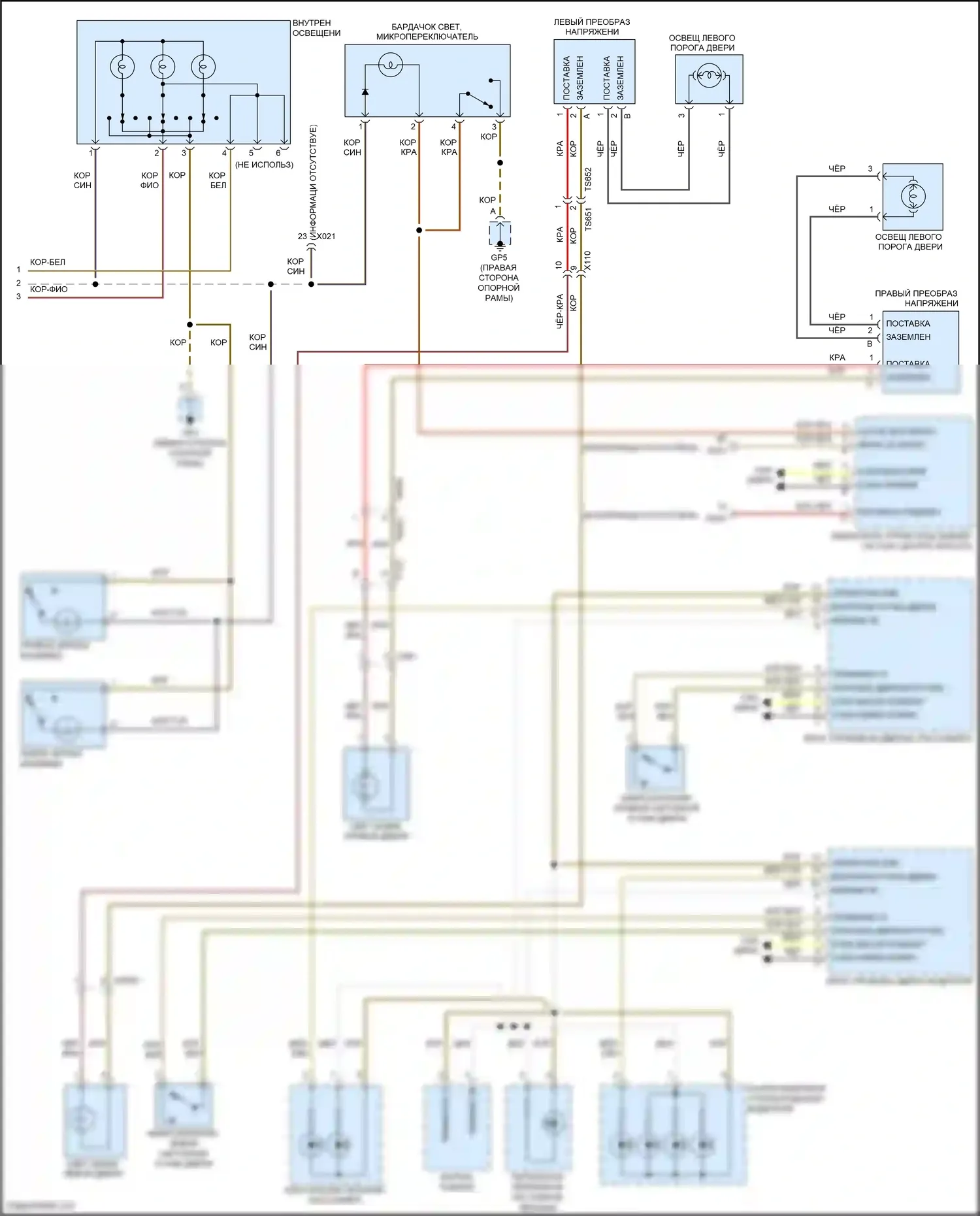 911 Carrera 4S Porsche 991 (2011-2015): Электросхема освещения салона, с турбонаддувом (2 из 2) 