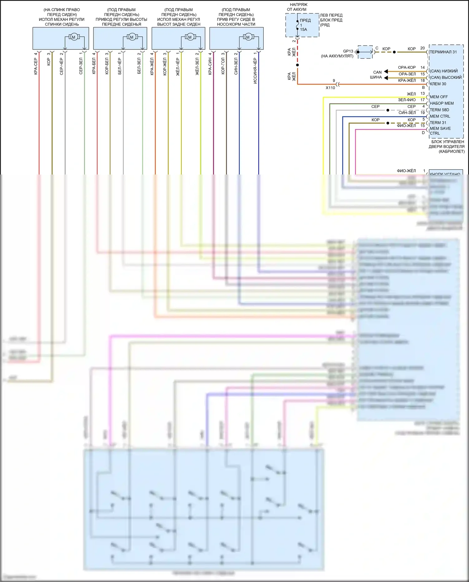 911 Carrera 4S Porsche 991 (2011-2015): Электросхема сиденья памяти пассажира (2 из 2) 