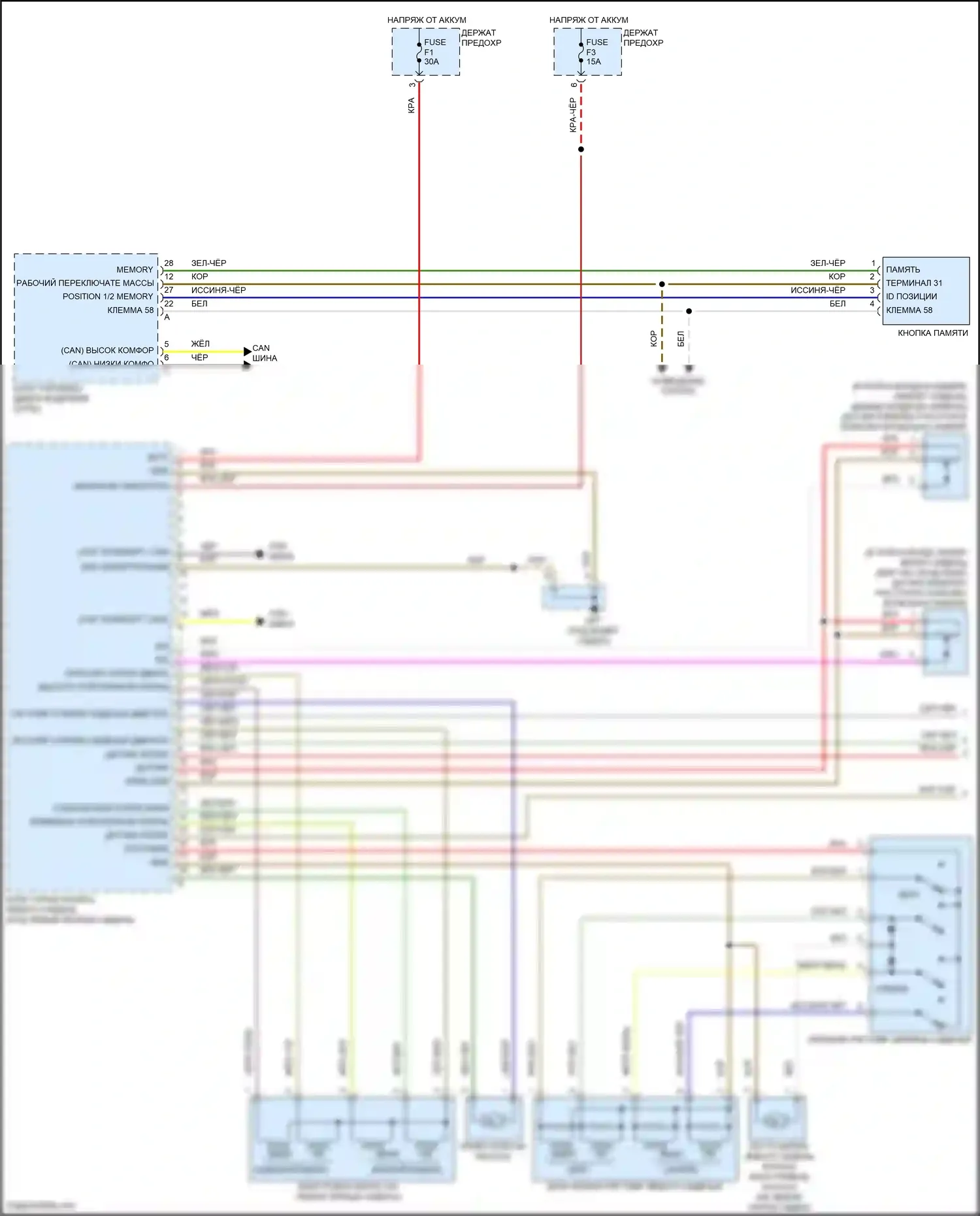 911 Carrera 4S Porsche 991 (2011-2015): Электросхема сиденья памяти водителя (1 из 2) 