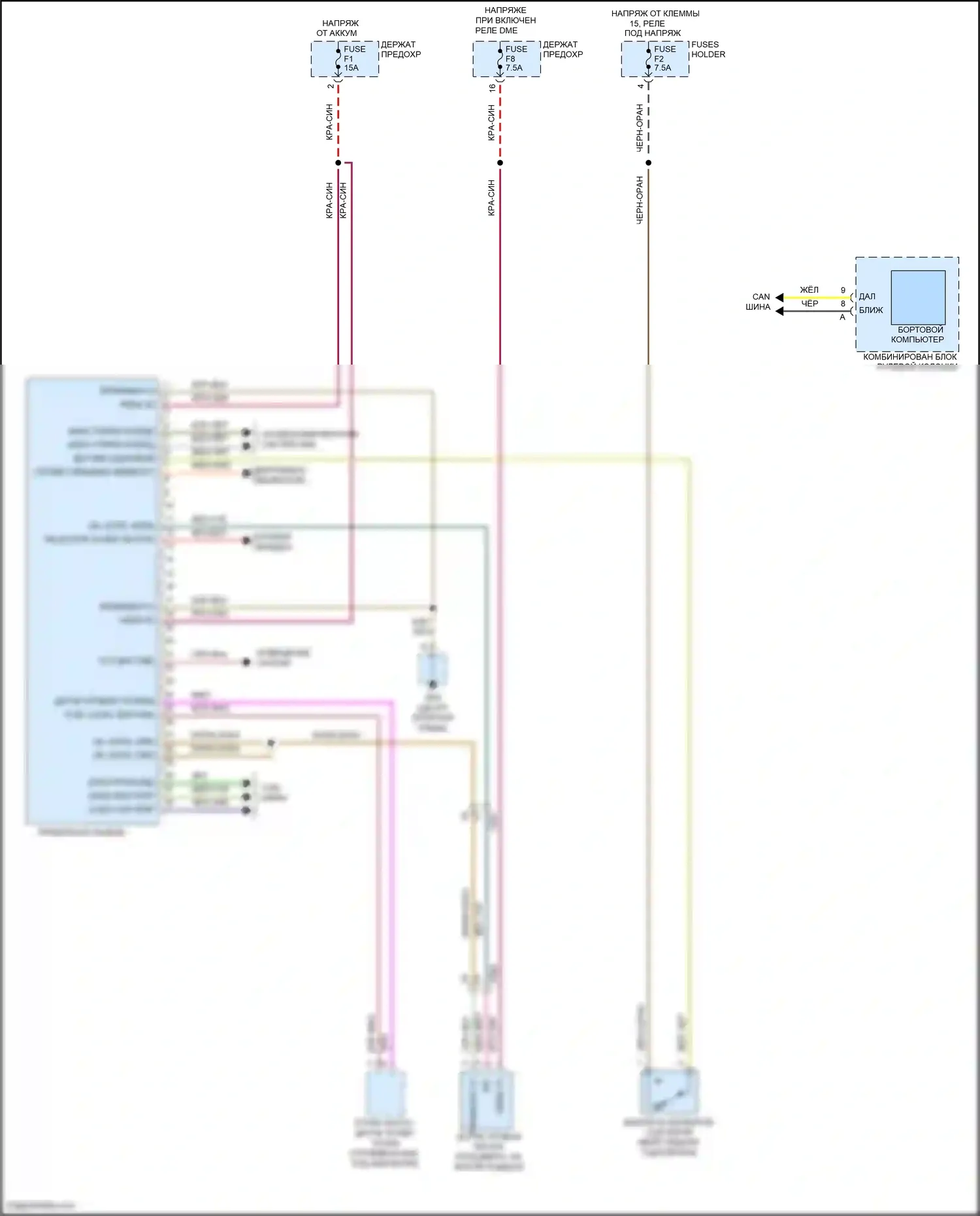911 Carrera 4S Porsche 991 (2011-2015): Электросхема приборной панели, с турбо 