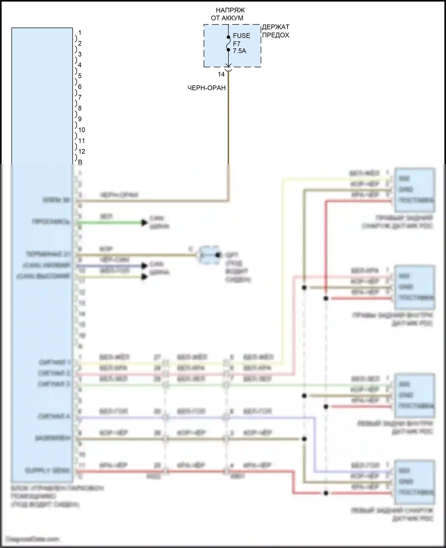 911 Carrera 4S Porsche 991 (2011-2015): Электросхема парктроника, с турбо 