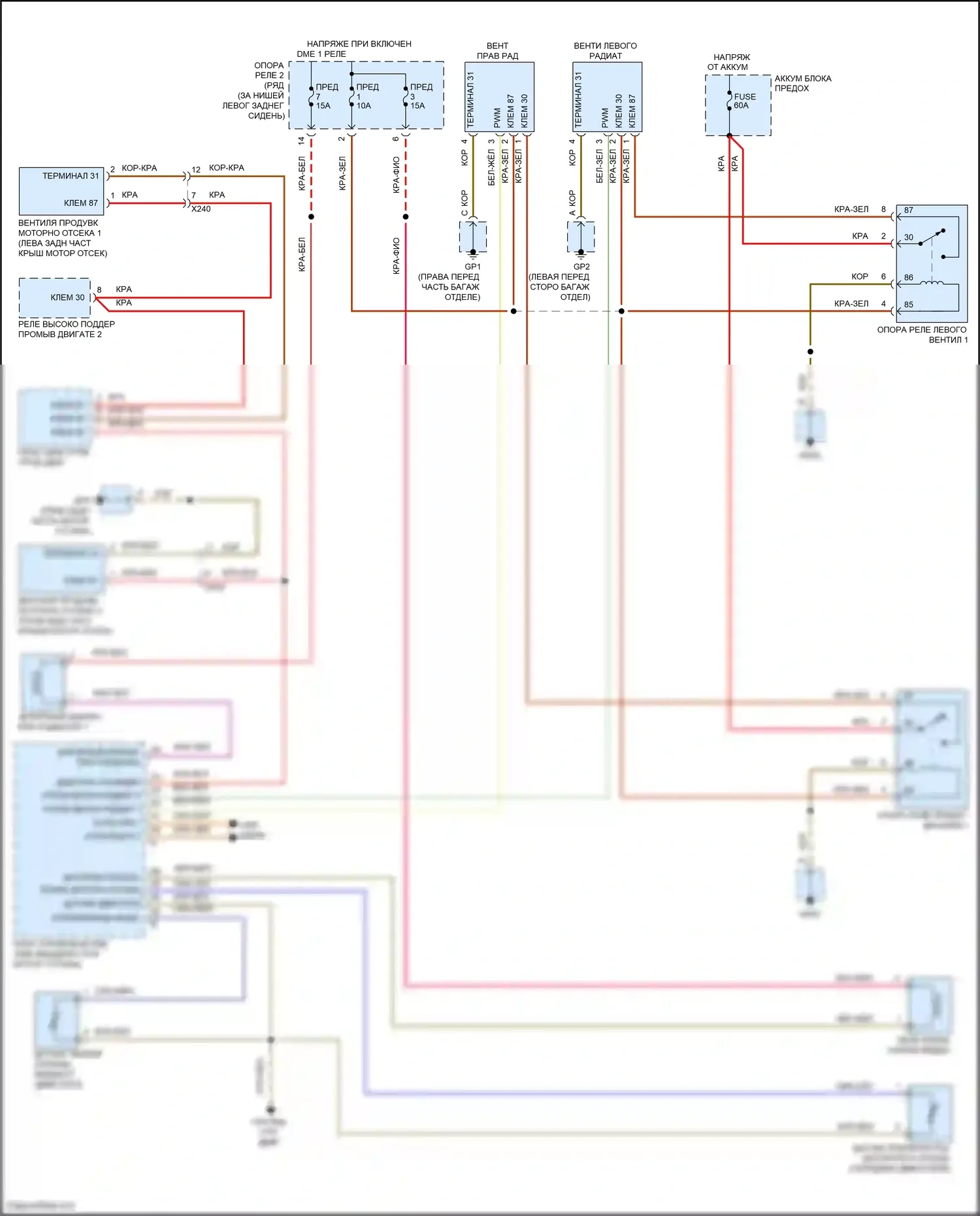 911 Carrera 4S Porsche 991 (2011-2015): Электросхема вентилятора охлаждения, без турбо 