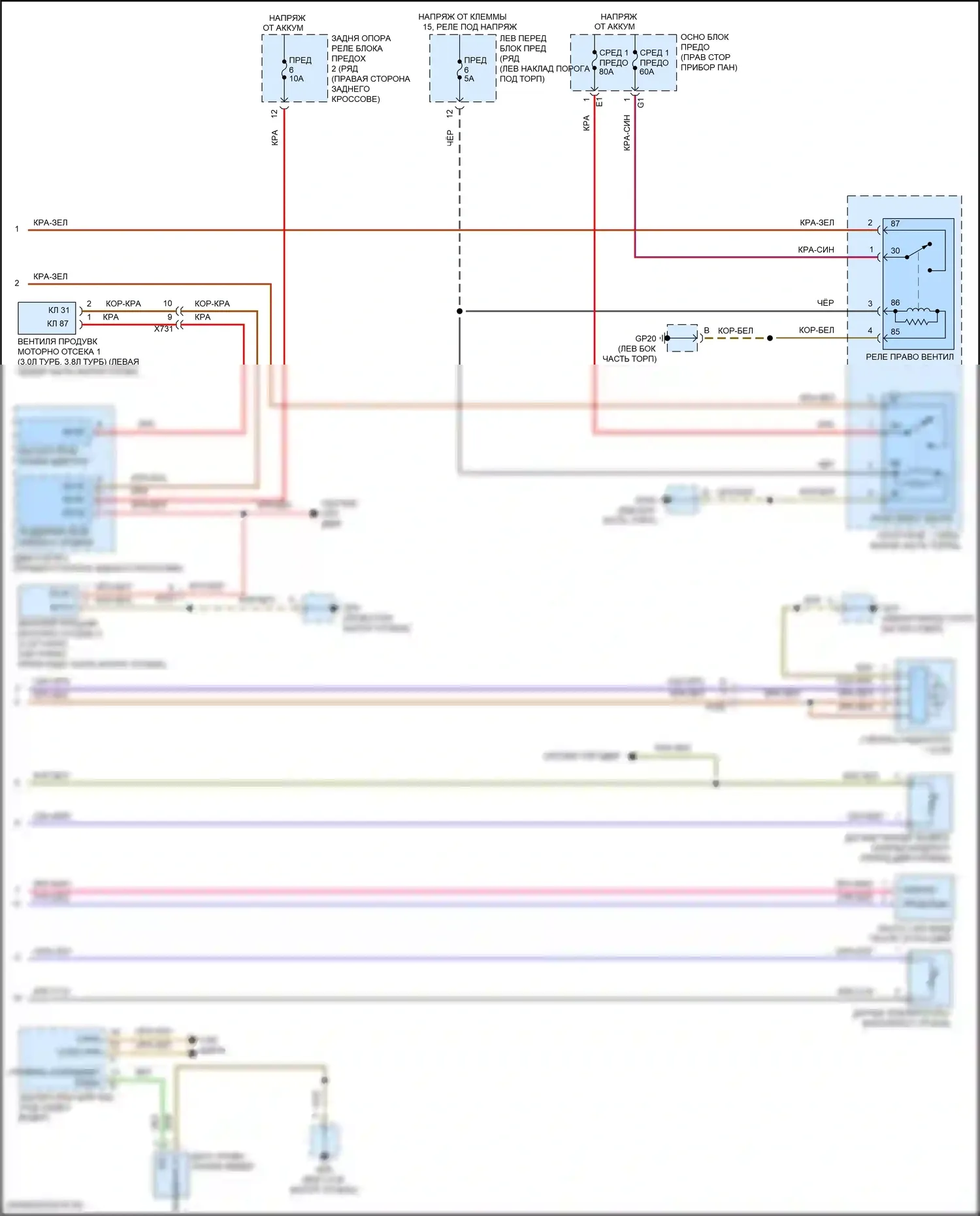 911 Carrera GTS Porsche 991 рестайлинг (2015-2019): Электросхема вентилятора охлаждения (2 из 2) 