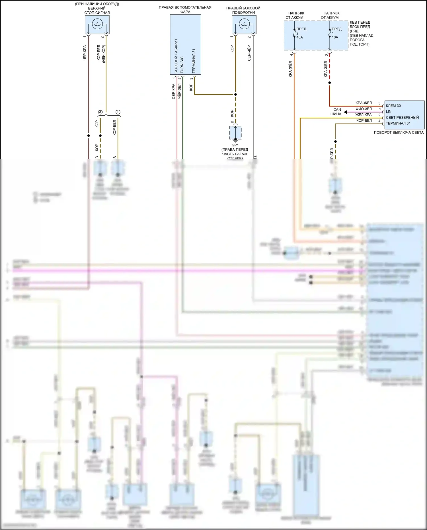 911 Carrera S Porsche 991 рестайлинг (2015-2019): Электросхема фар и фонарей (2 из 2) 