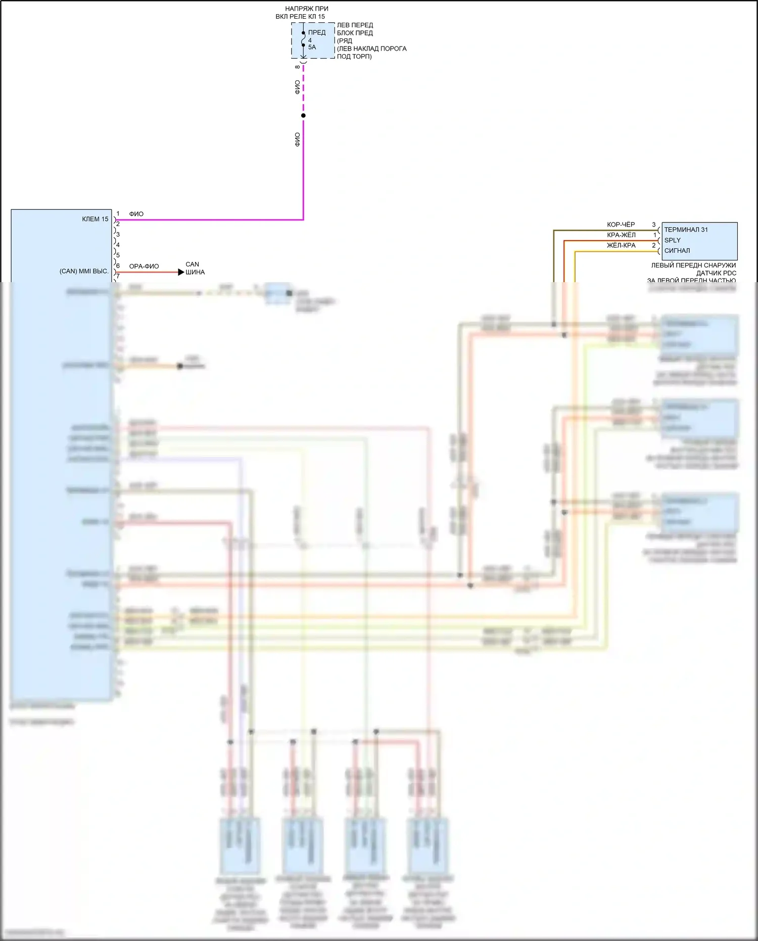 911 Carrera S Porsche 991 рестайлинг (2015-2019): Электросхема парктроника 