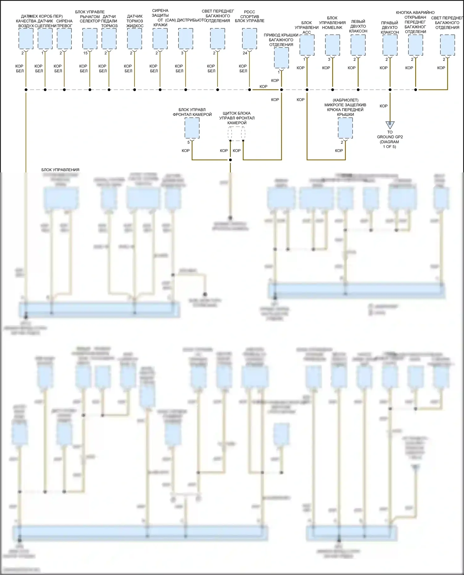911 Carrera S Porsche 991 рестайлинг (2015-2019): Электросхема точек подключения масс (1 из 5) 