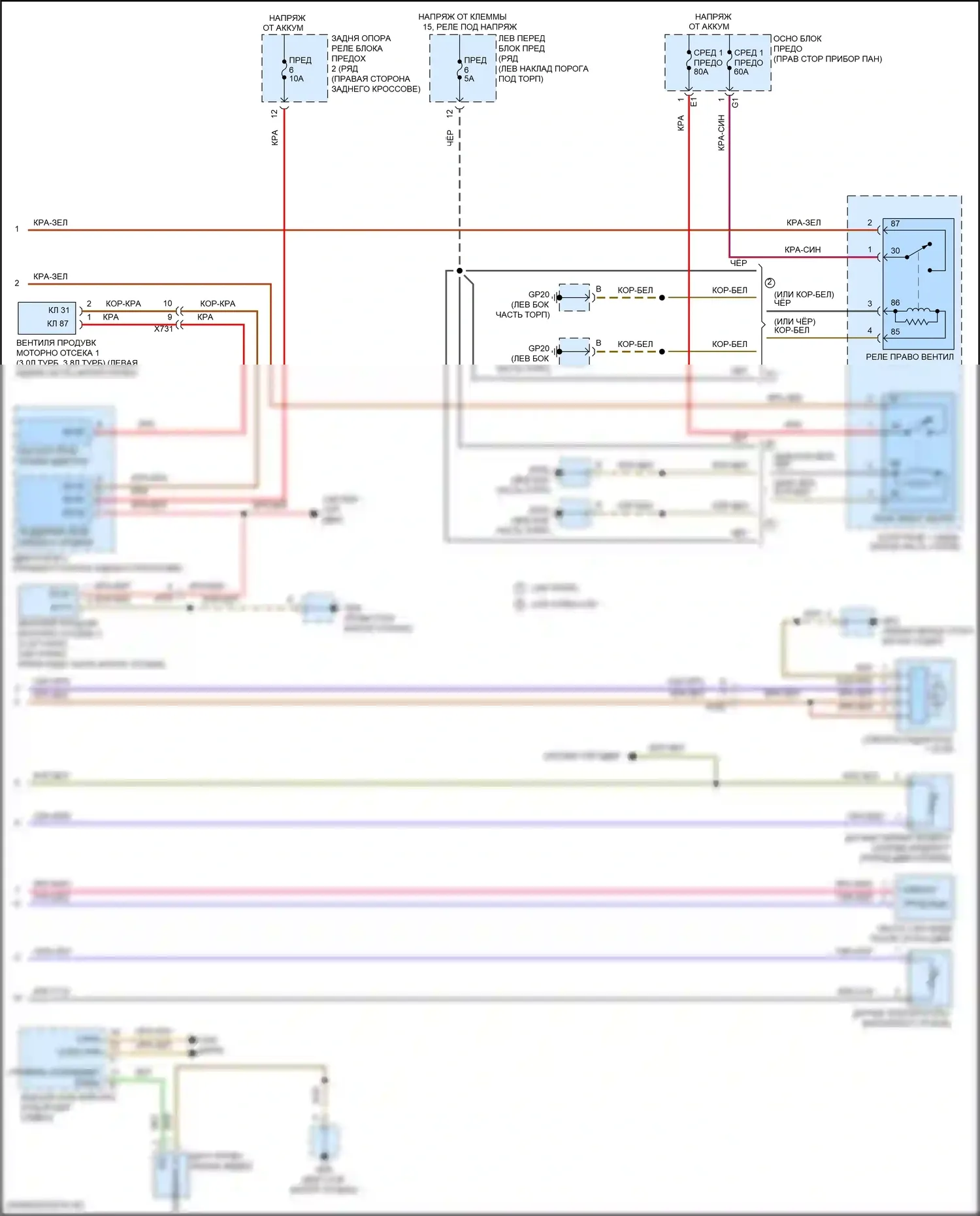 911 Carrera S Porsche 991 рестайлинг (2015-2019): Электросхема вентилятора охлаждения (2 из 2) 
