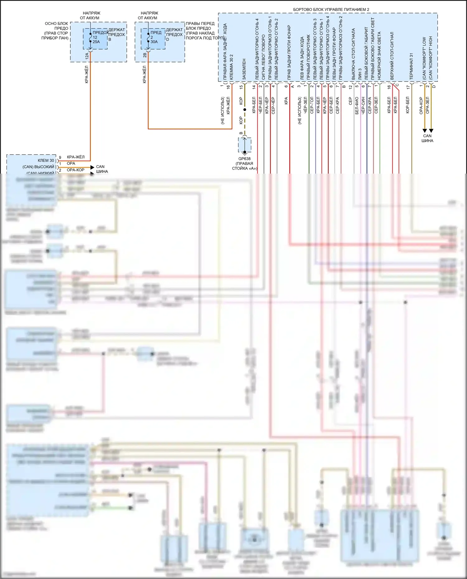 911 Carrera S Porsche 992 (2018-2024): Электросхема фар и фонарей (1 из 2) 