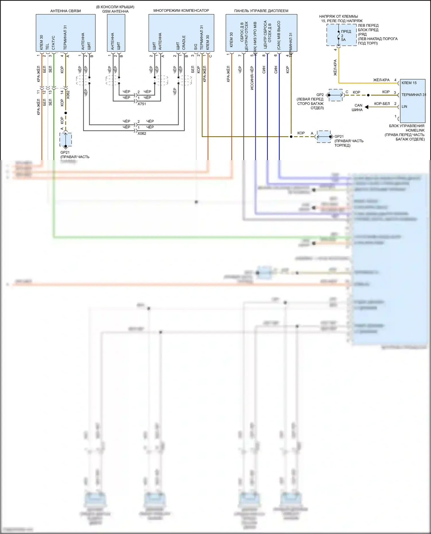 911 Carrera Porsche 991 рестайлинг (2015-2020): Электросхема навигации, базовой с 4 динамиками (2 из 2) 