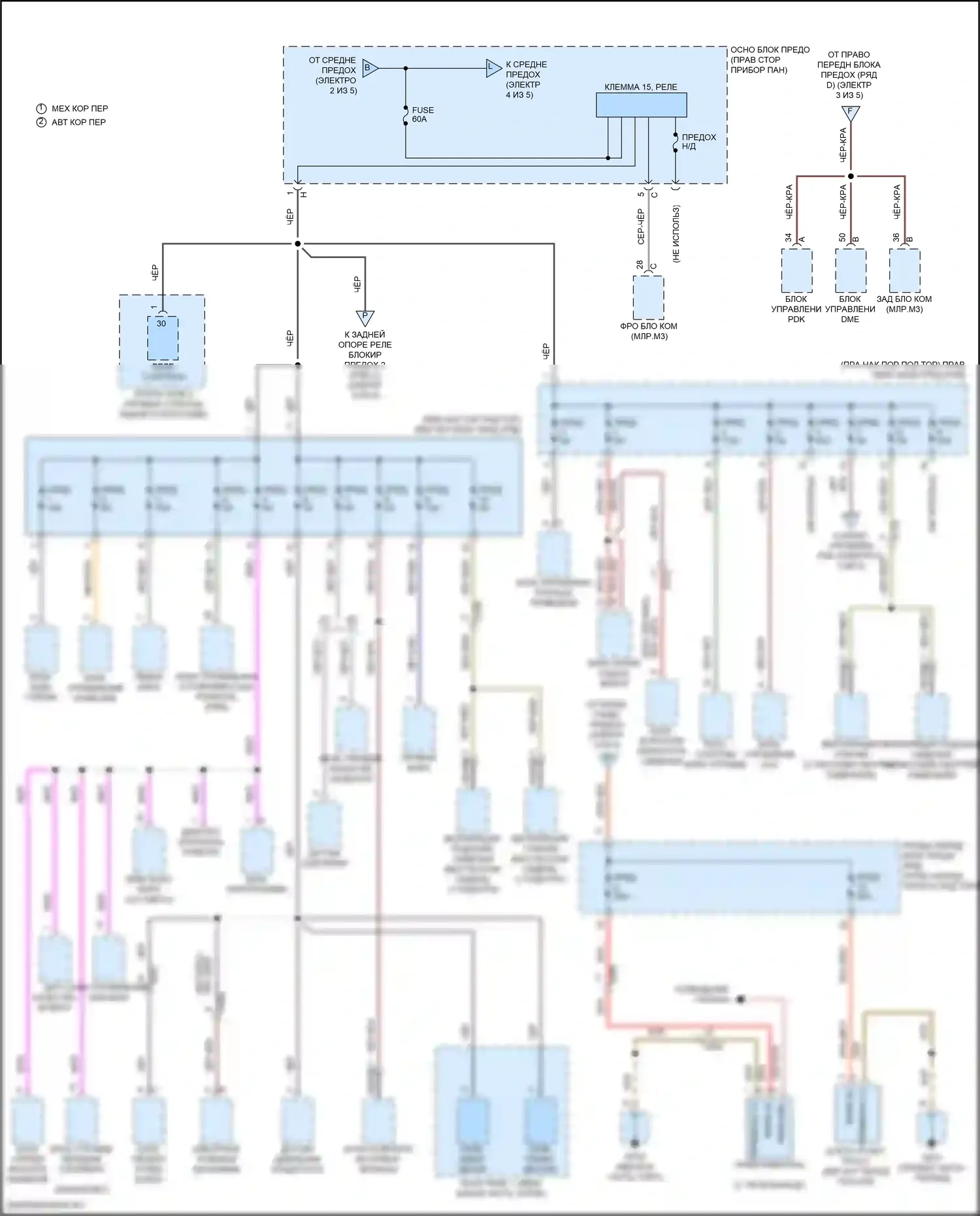 911 GT2 RS Porsche 991 рестайлинг (2017-2019): Электросхема блока предохранителей реле (3 из 5) 