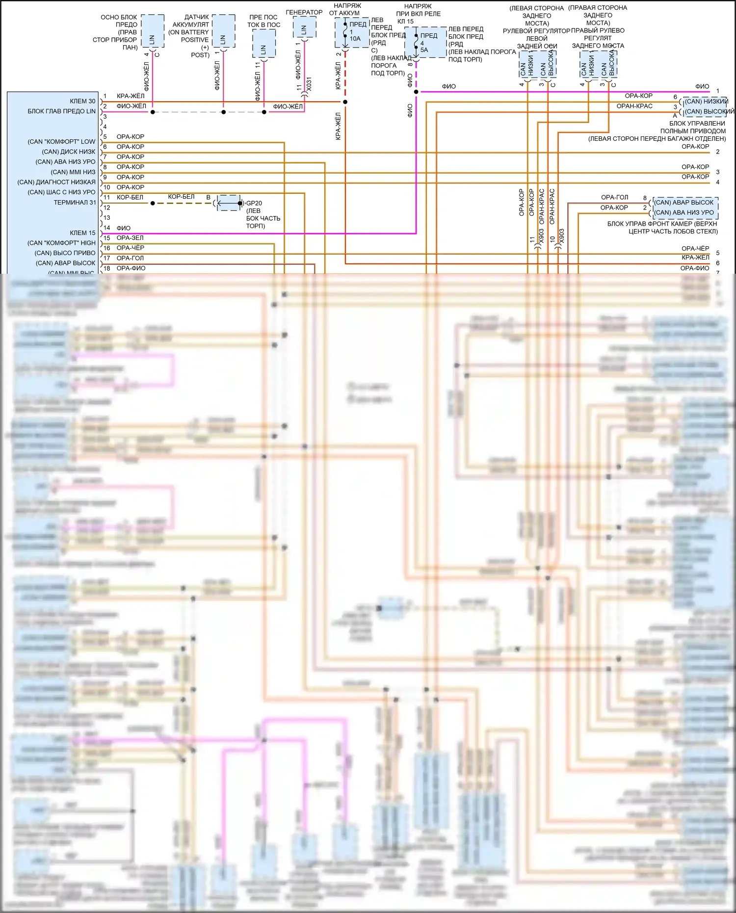 911 GT2 Porsche 991 (2017-2019): Can шина электросхема (1 из 2) 