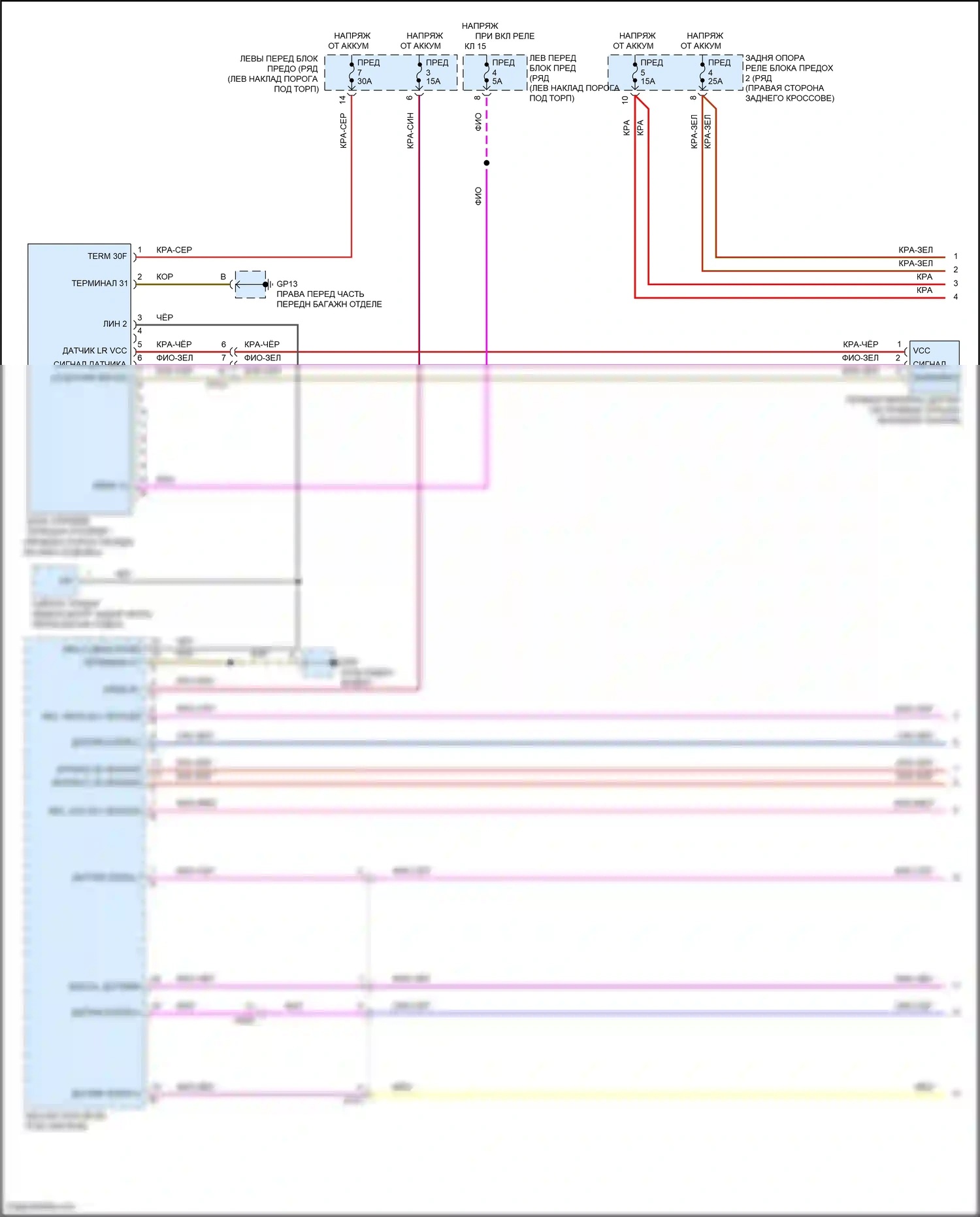 911 GT3 Porsche 991 рестайлинг (2017-2019): 3,8л турбо, активные управление кузовом и подвеской электросхема соединений (1 из 2) 