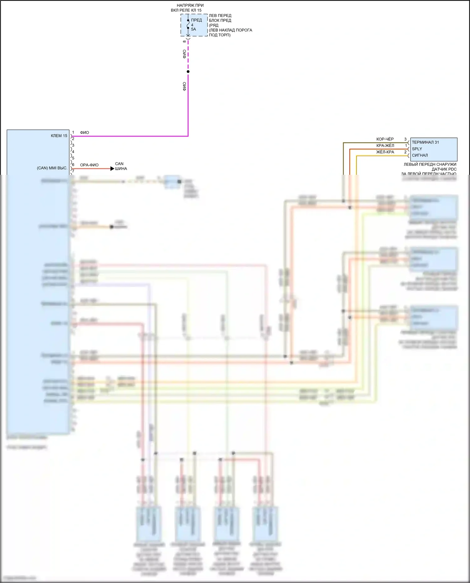 911 GT3 Porsche 991 рестайлинг (2017-2019): Электросхема парктроника 