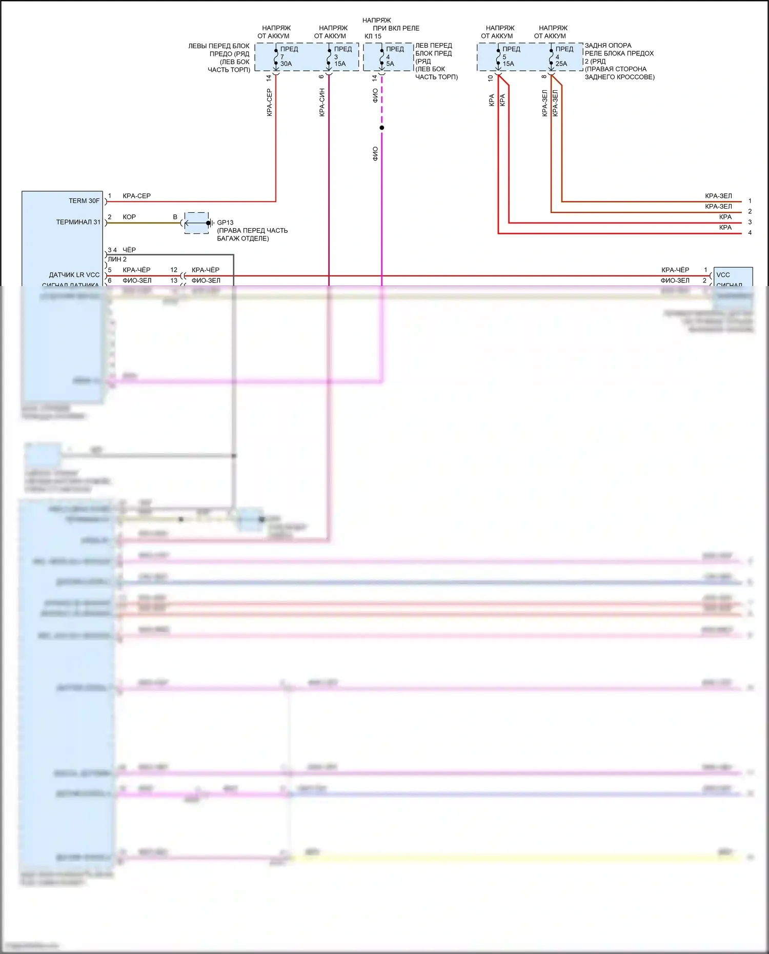 911 GT3 Porsche 991 (2013-2017): 3,8л турбо, активные управление кузовом и подвеской электросхема соединений (1 из 2) 