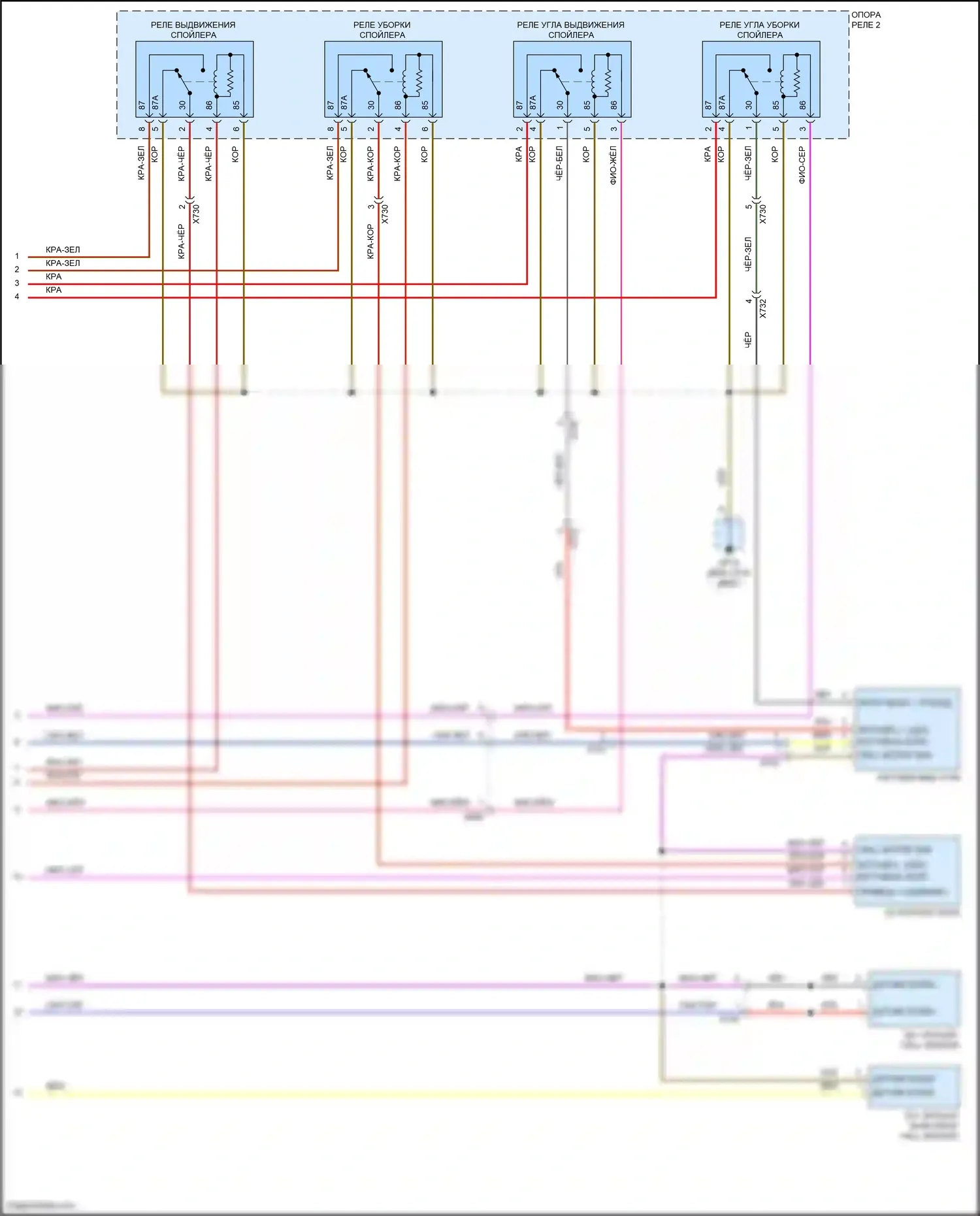 911 GT3 Porsche 991 (2013-2017): 3,8л турбо, активные управление кузовом и подвеской электросхема соединений (2 из 2) 