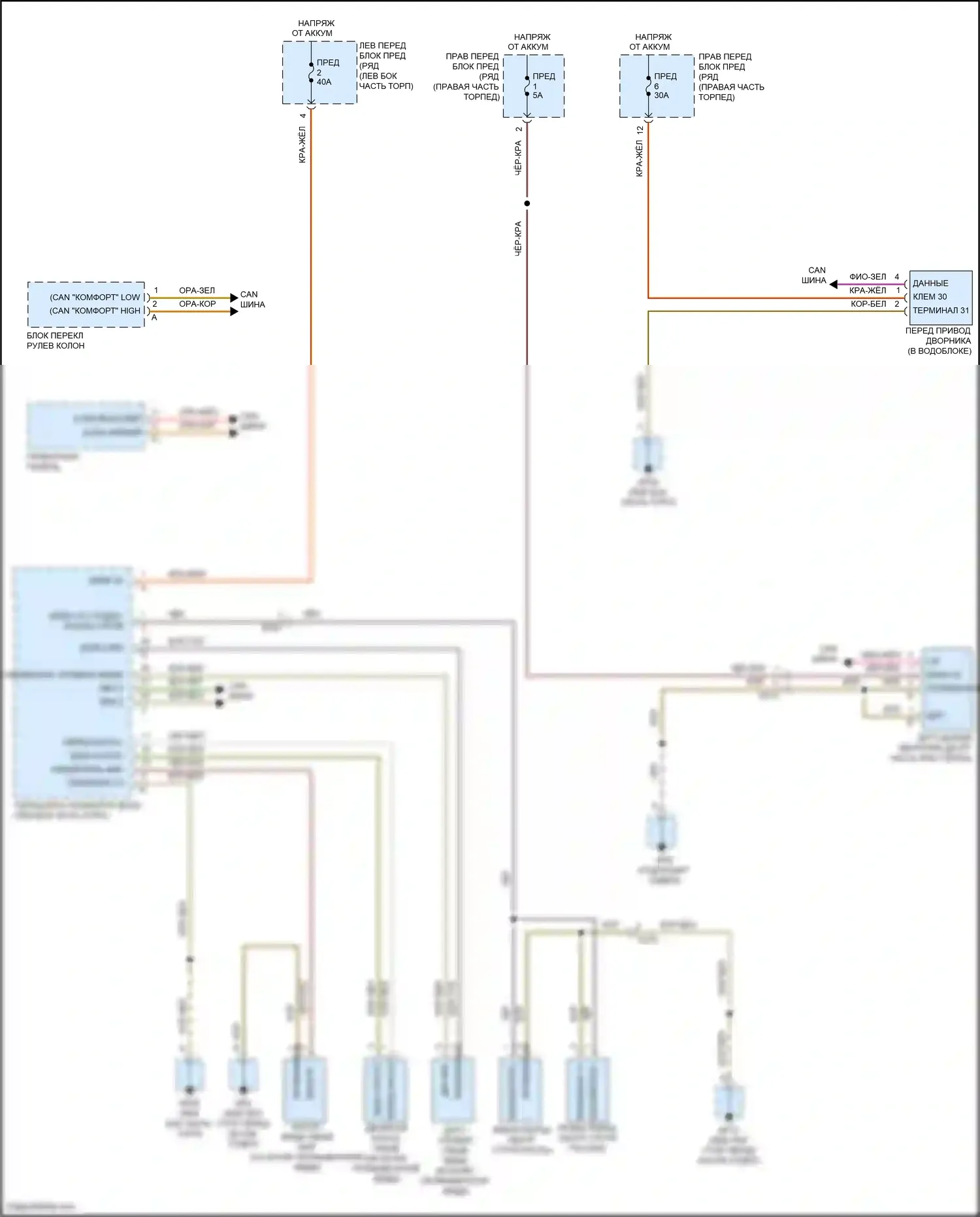 911 GT3 Porsche 991 (2013-2017): Электросхема передних дворников и омывателей 